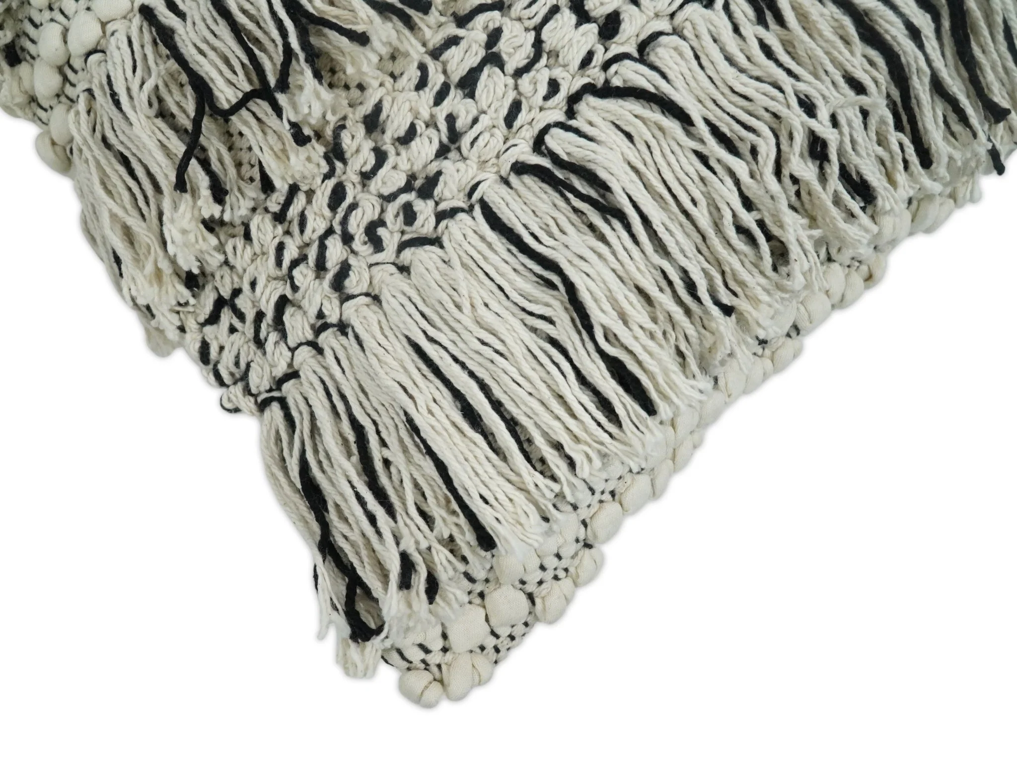Square Hand Woven Contemporary Accent Beige and Black Wool Pillow, Cushion - Image 3