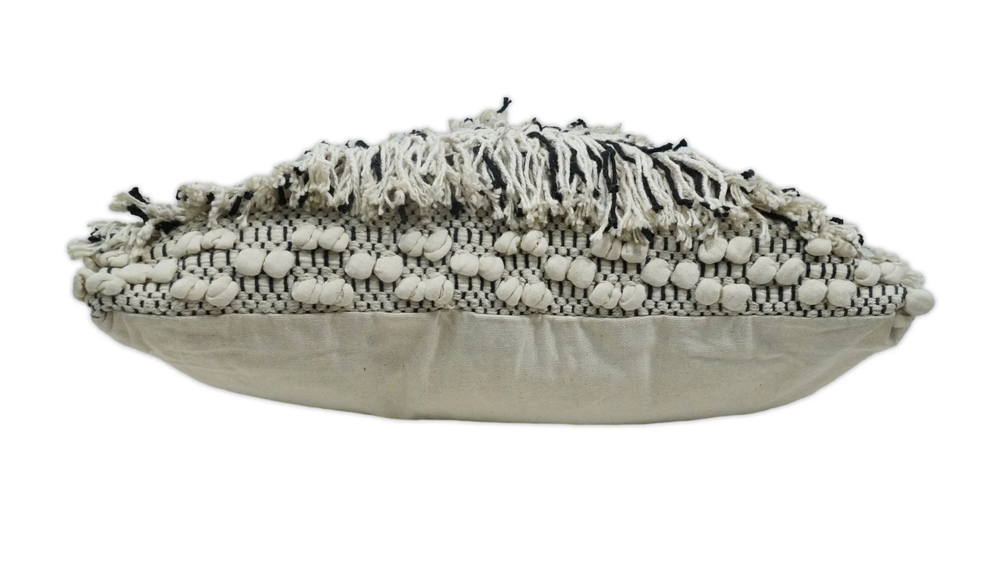 Square Hand Woven Contemporary Accent Beige and Black Wool Pillow, Cushion - Image 4