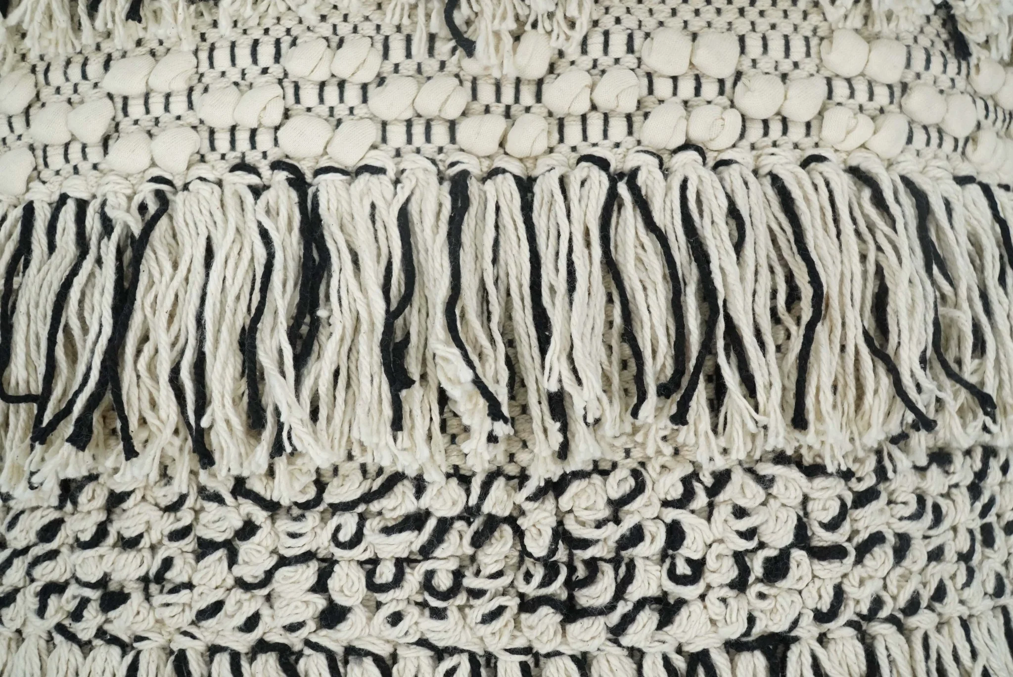 Square Hand Woven Contemporary Accent Beige and Black Wool Pillow, Cushion - Image 5