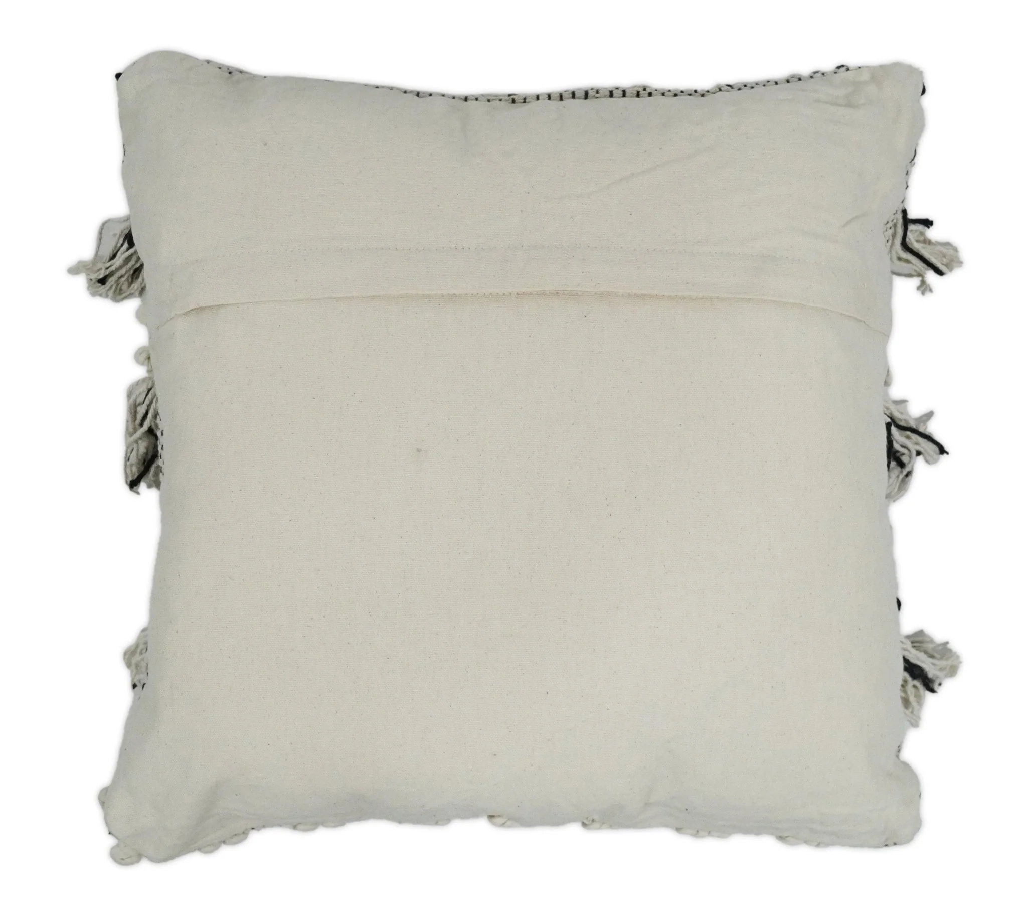 Square Hand Woven Contemporary Accent Beige and Black Wool Pillow, Cushion - Image 6