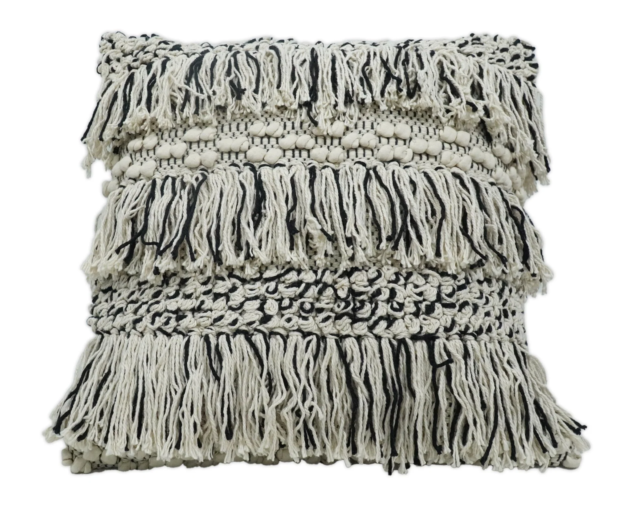 Square Hand Woven Contemporary Accent Beige and Black Wool Pillow, Cushion - Image 7
