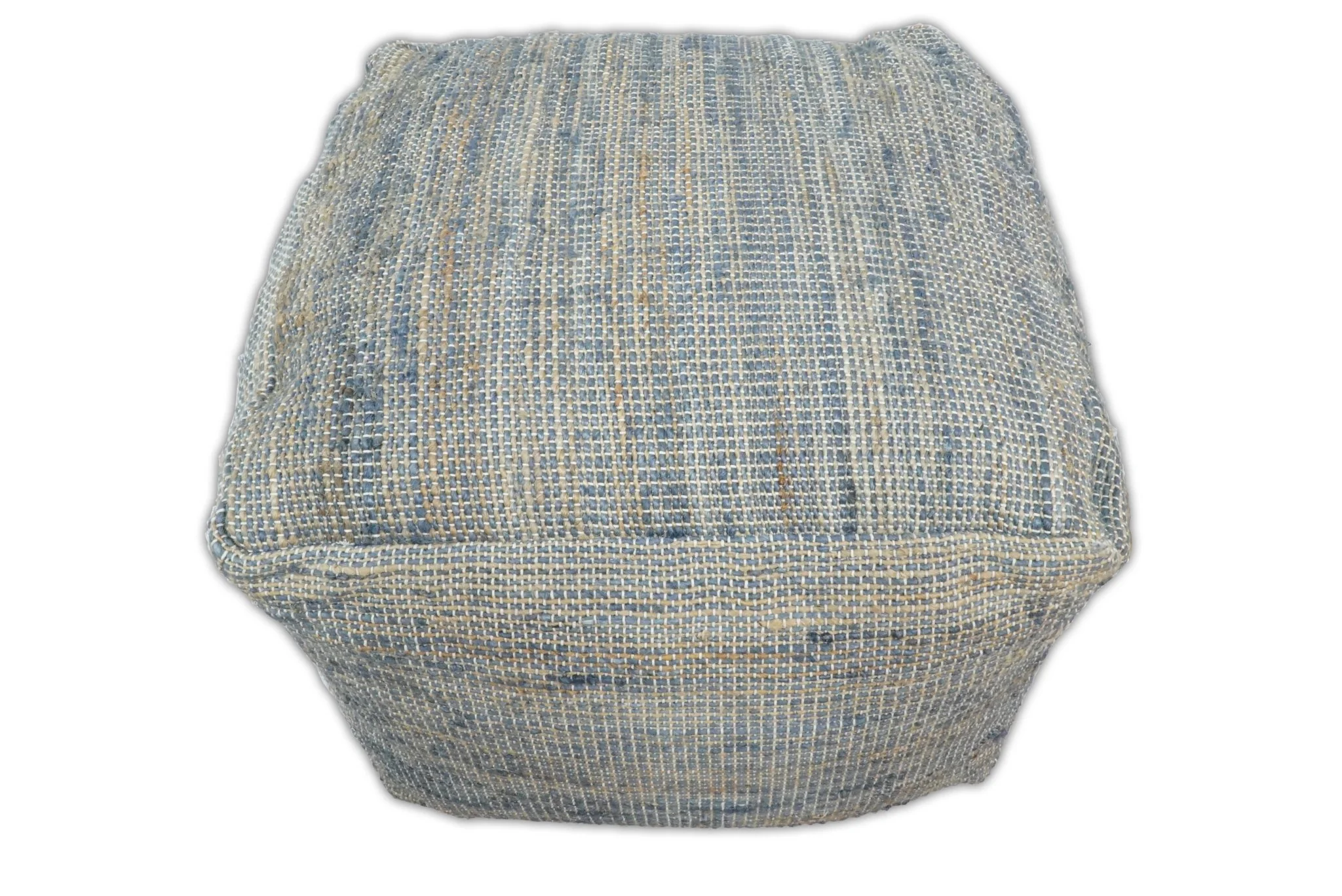 Hand Woven Boho Natural Large Blue and Brown Jute Pouf - Image 3