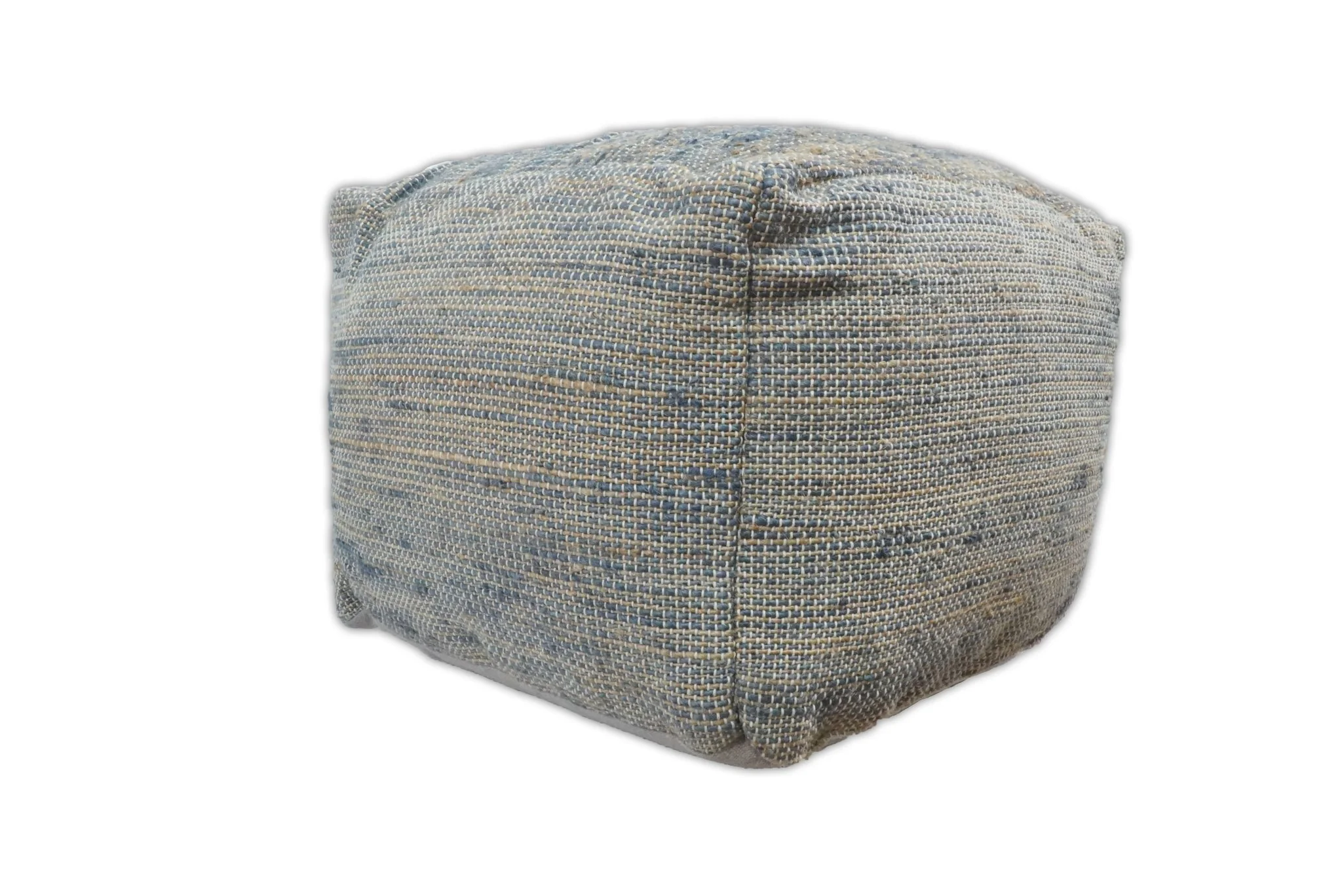 Hand Woven Boho Natural Large Blue and Brown Jute Pouf - Image 4