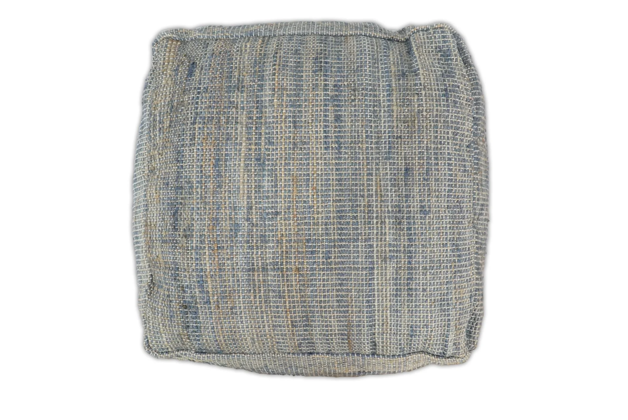 Hand Woven Boho Natural Large Blue and Brown Jute Pouf - Image 5