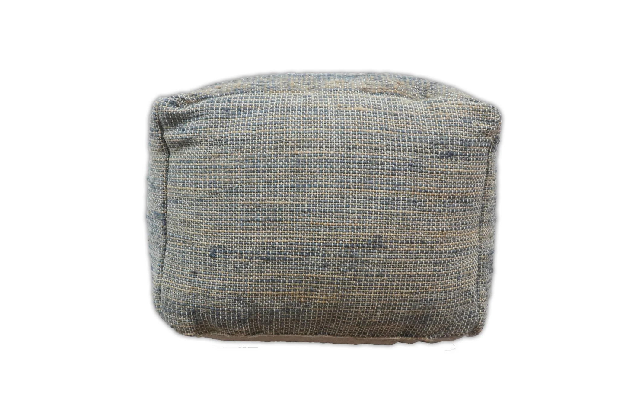 Hand Woven Boho Natural Large Blue and Brown Jute Pouf - Image 6