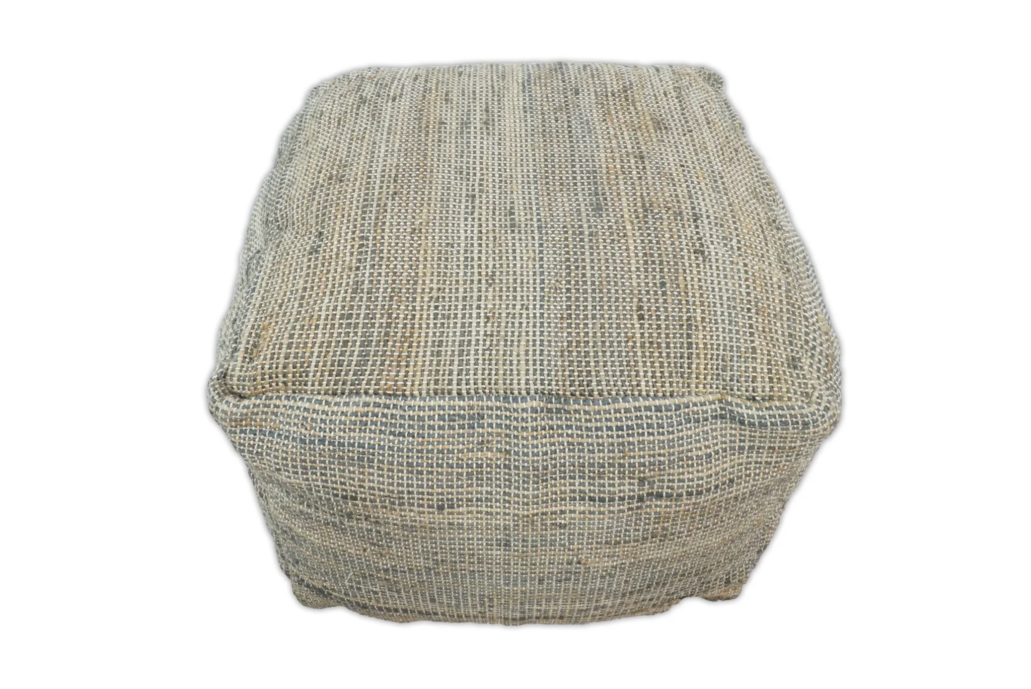 Hand Woven Boho Natural Large Gray and Brown Jute Pouf - Image 3