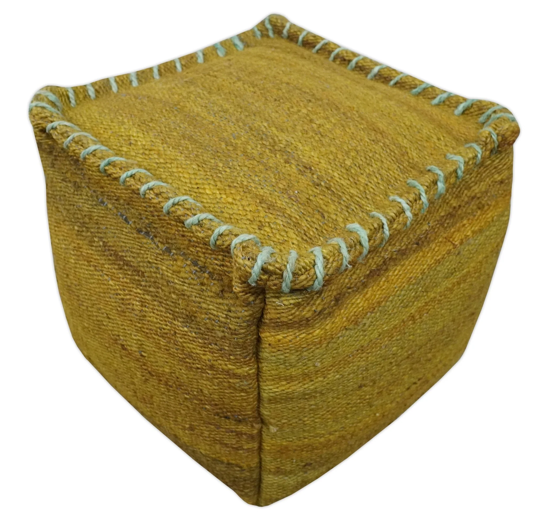 Hand Woven Boho Natural Farmhouse Mustard Jute Pouf - Image 2