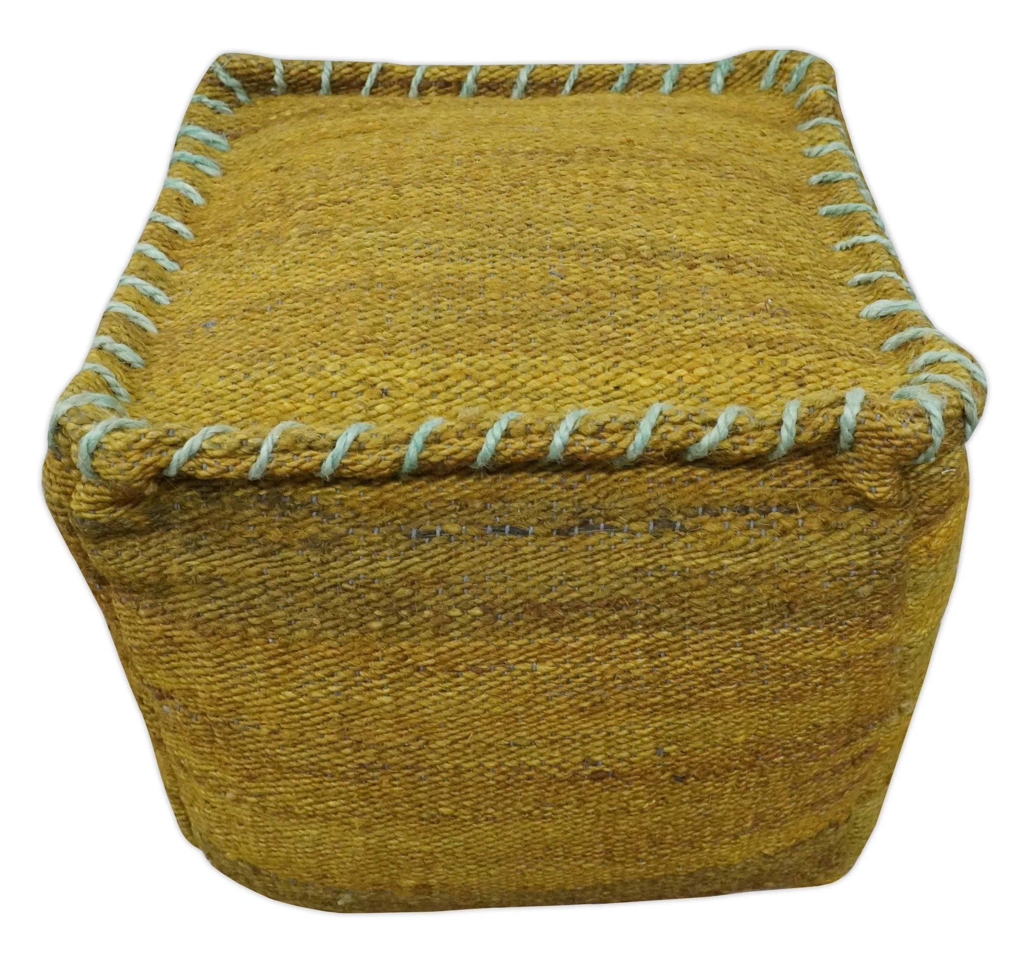 Hand Woven Boho Natural Farmhouse Mustard Jute Pouf - Image 3