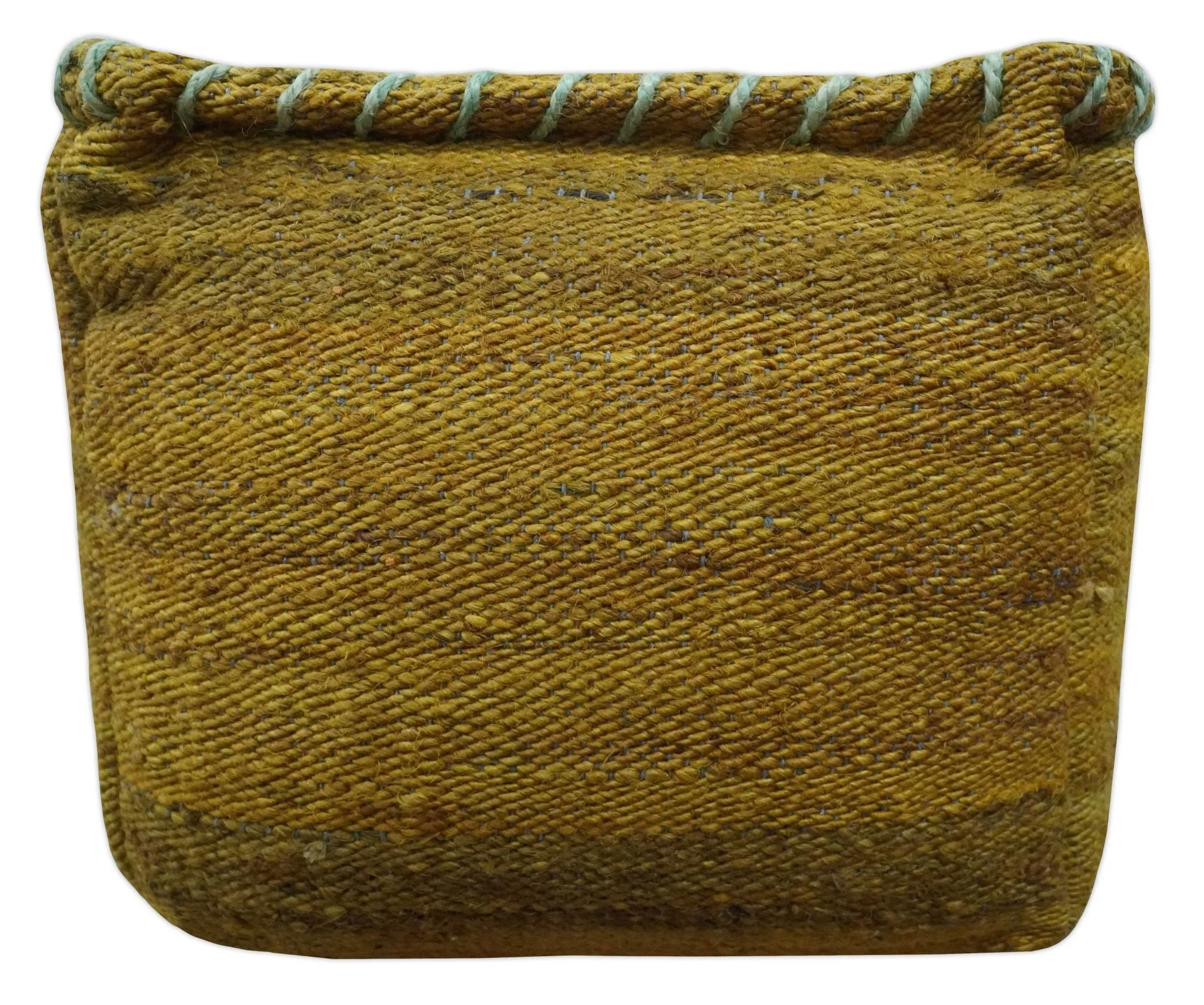 Hand Woven Boho Natural Farmhouse Mustard Jute Pouf - Image 4