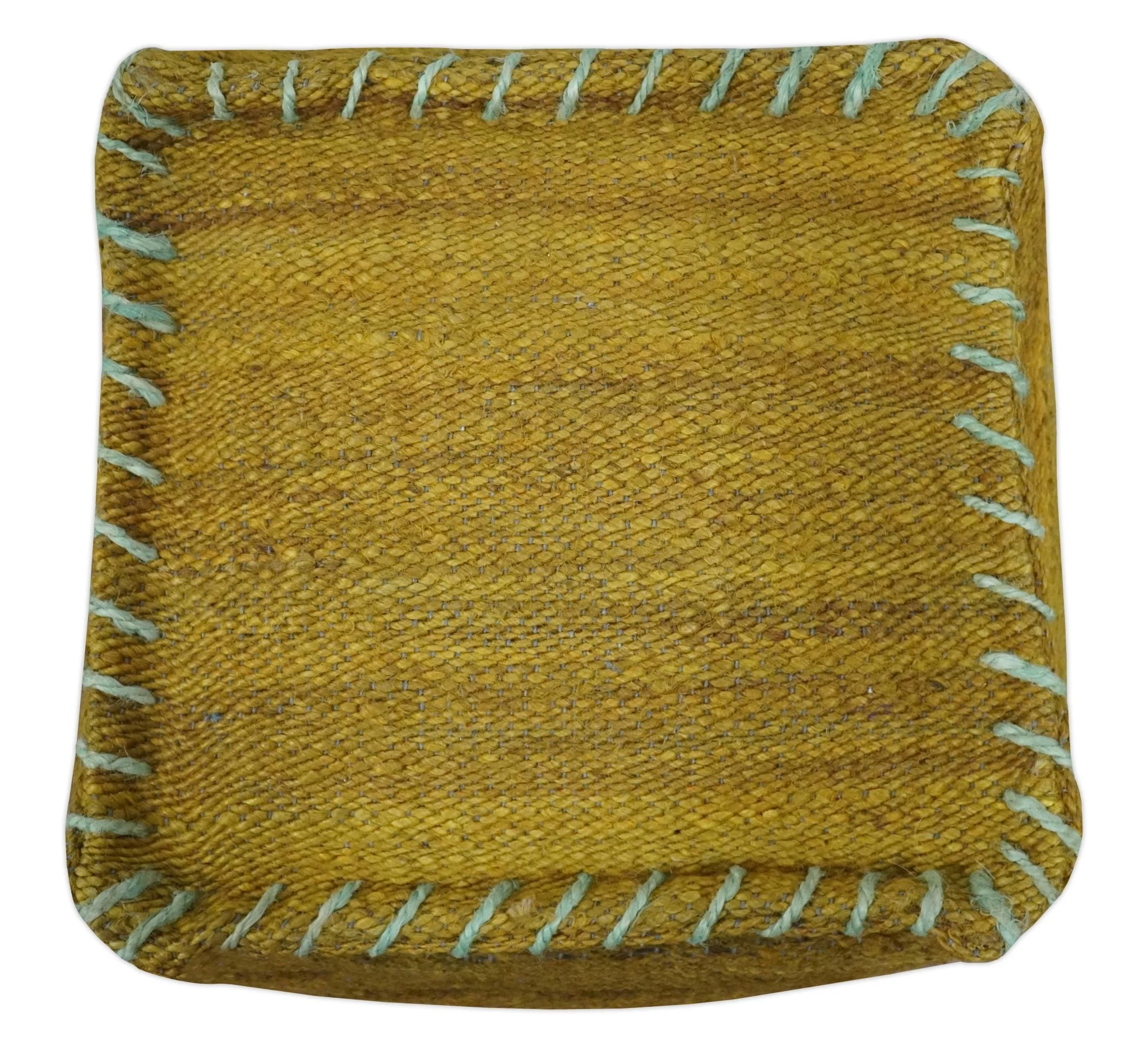 Hand Woven Boho Natural Farmhouse Mustard Jute Pouf - Image 5