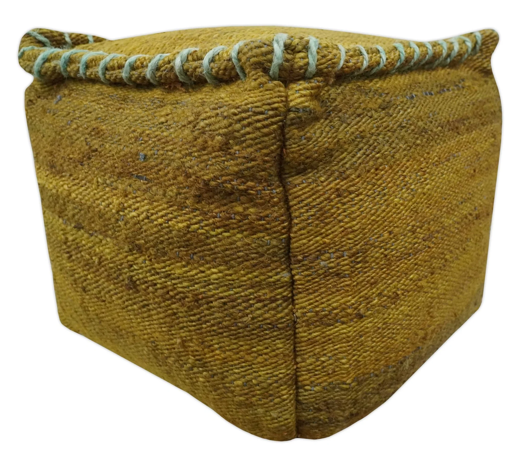 Hand Woven Boho Natural Farmhouse Mustard Jute Pouf - Image 6