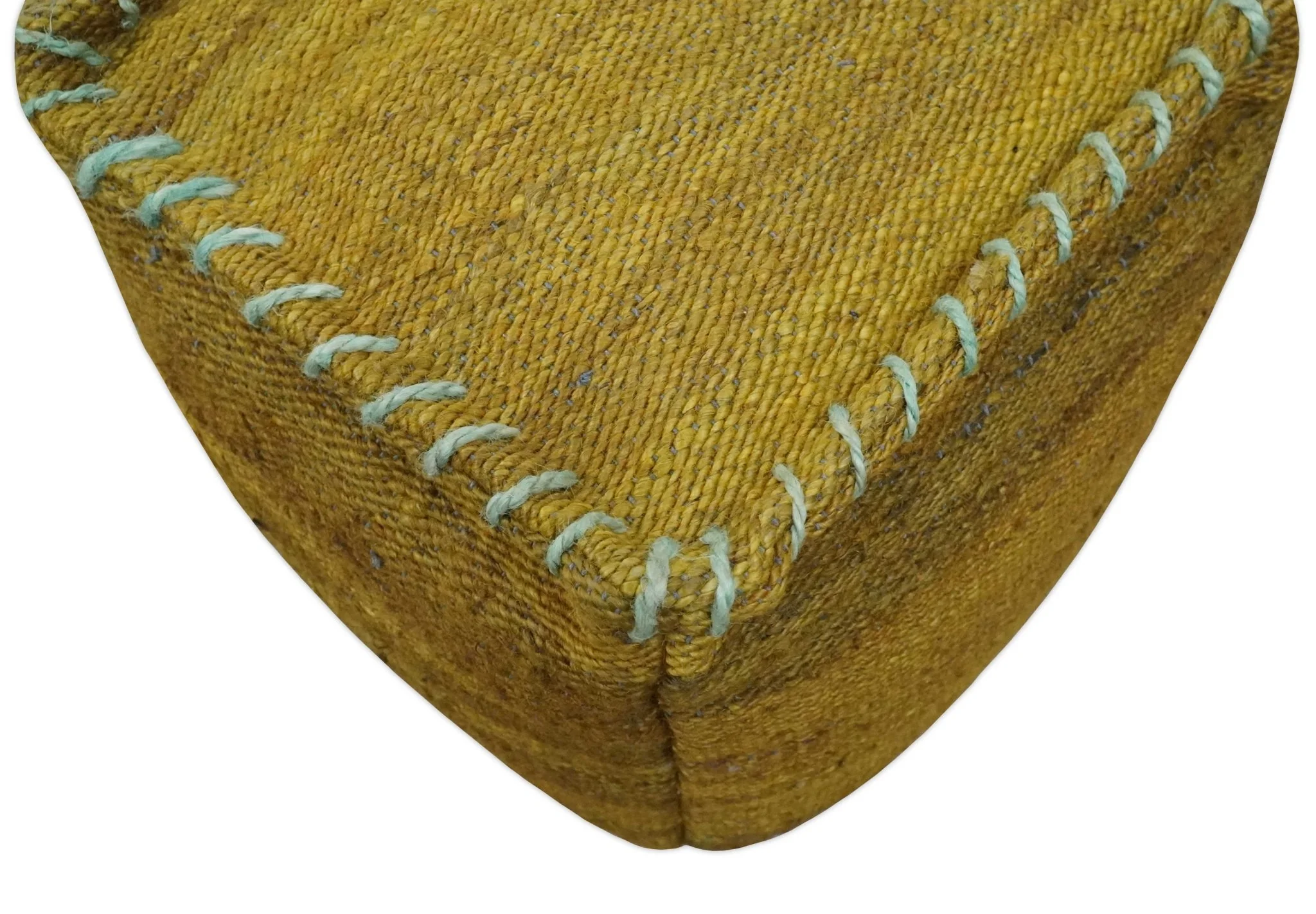 Hand Woven Boho Natural Farmhouse Mustard Jute Pouf - Image 7