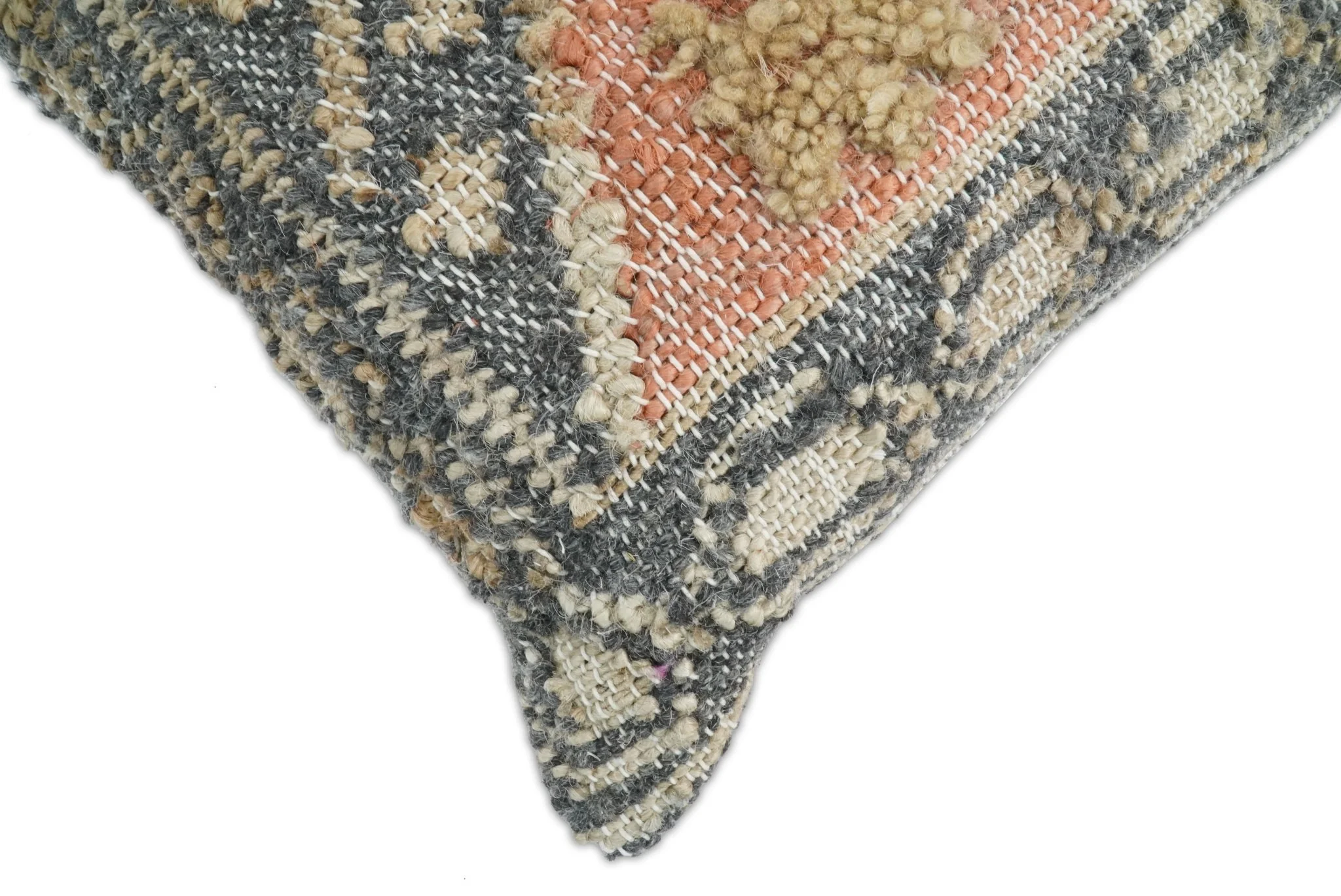 Hand Woven Boho Tribal Accent Charcoal Jute and Wool Pillow, Cushion | PL12 - Image 4