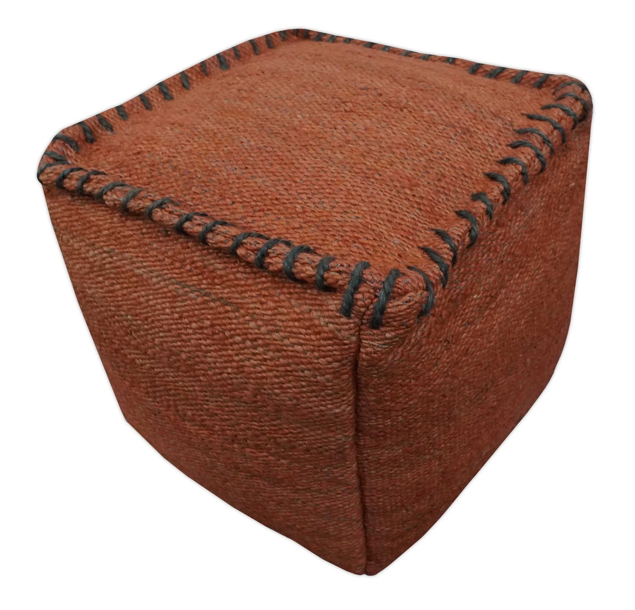 Hand Woven Boho Farmhouse Rust Jute Pouf - Image 2