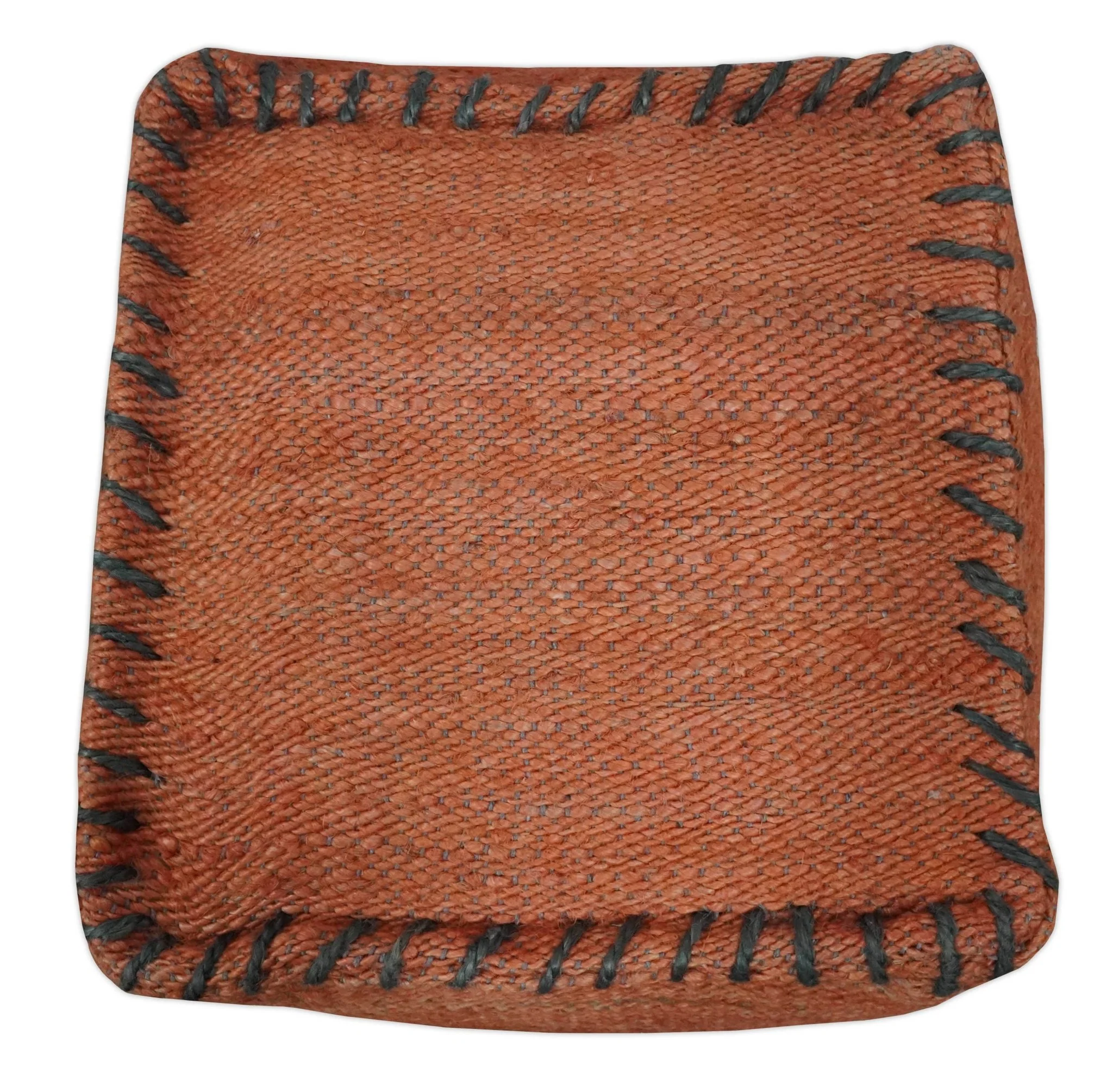 Hand Woven Boho Farmhouse Rust Jute Pouf - Image 3