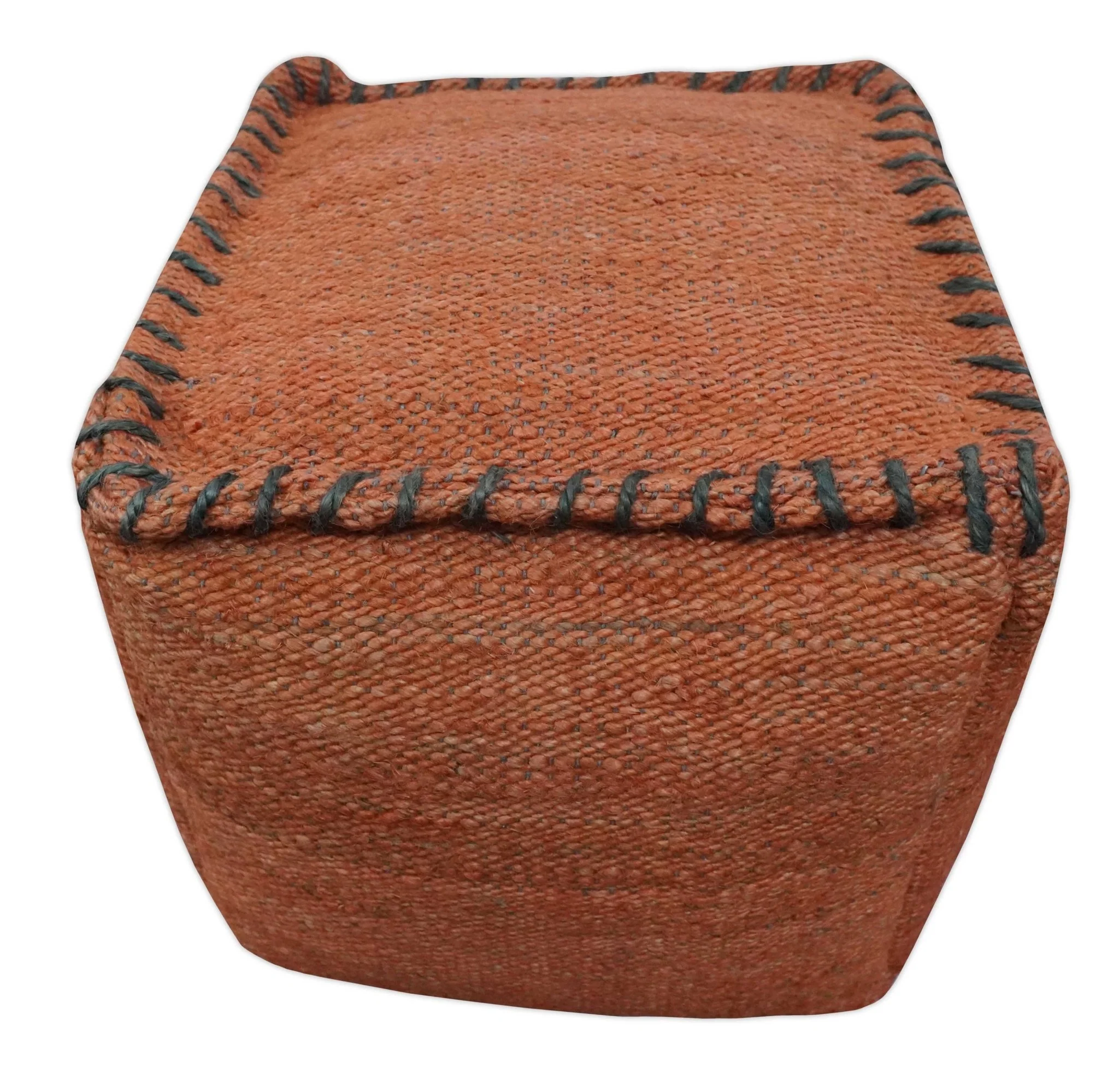 Hand Woven Boho Farmhouse Rust Jute Pouf - Image 4