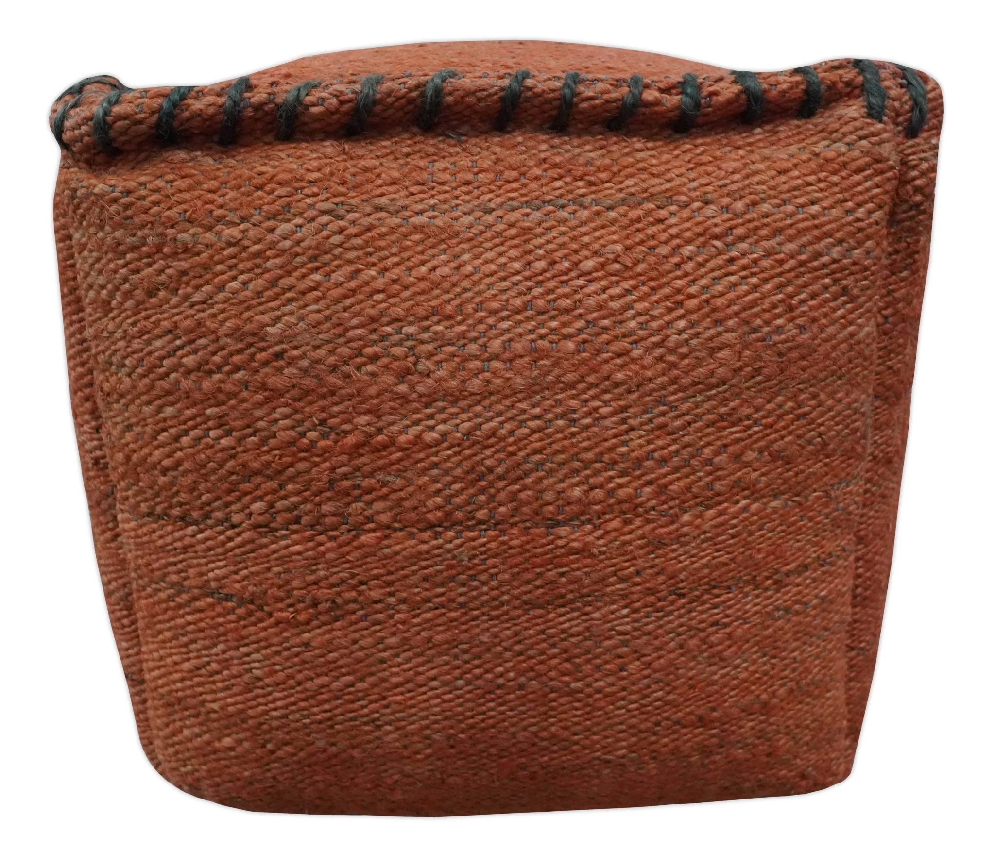 Hand Woven Boho Farmhouse Rust Jute Pouf - Image 5