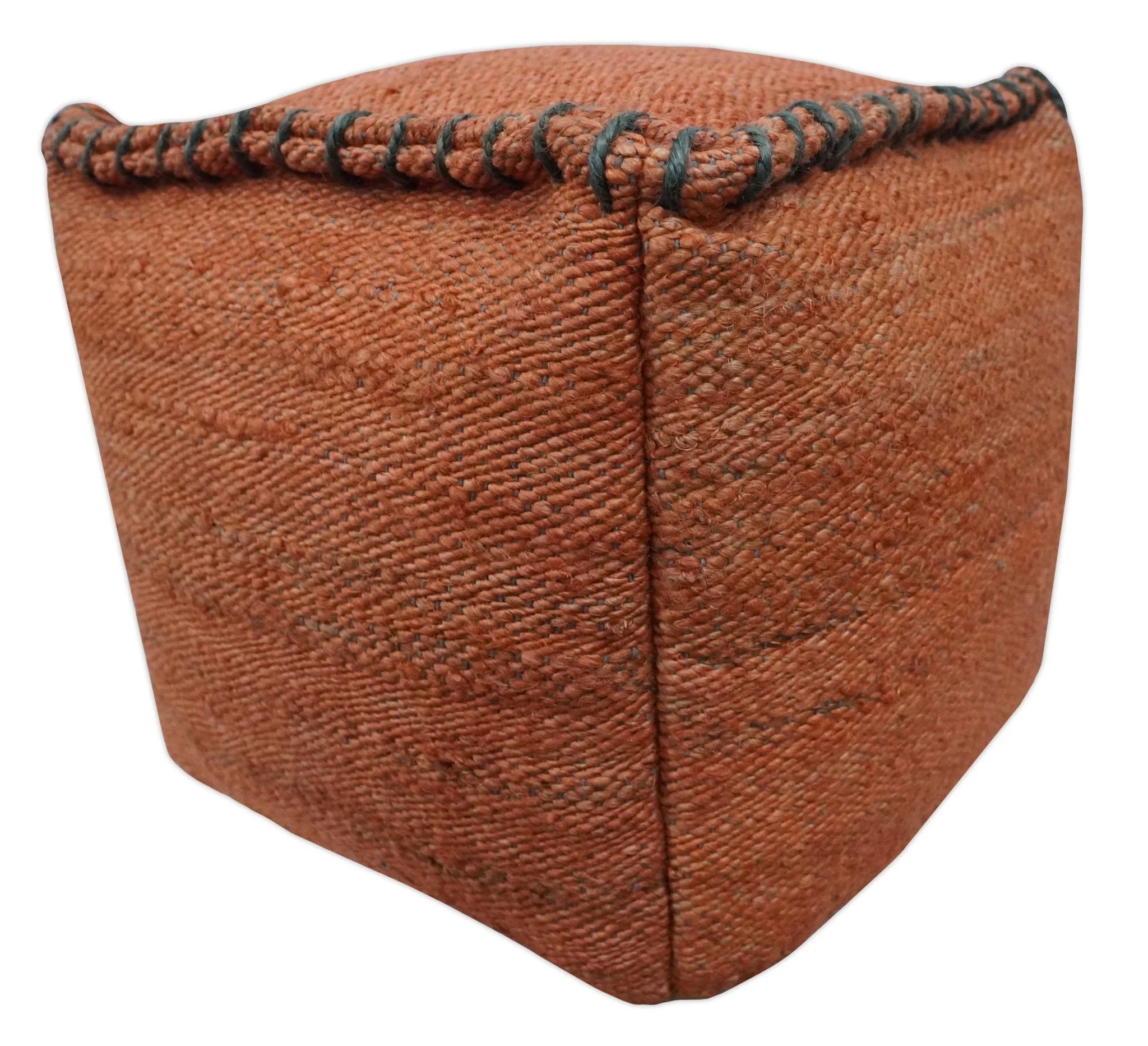 Hand Woven Boho Farmhouse Rust Jute Pouf - Image 6