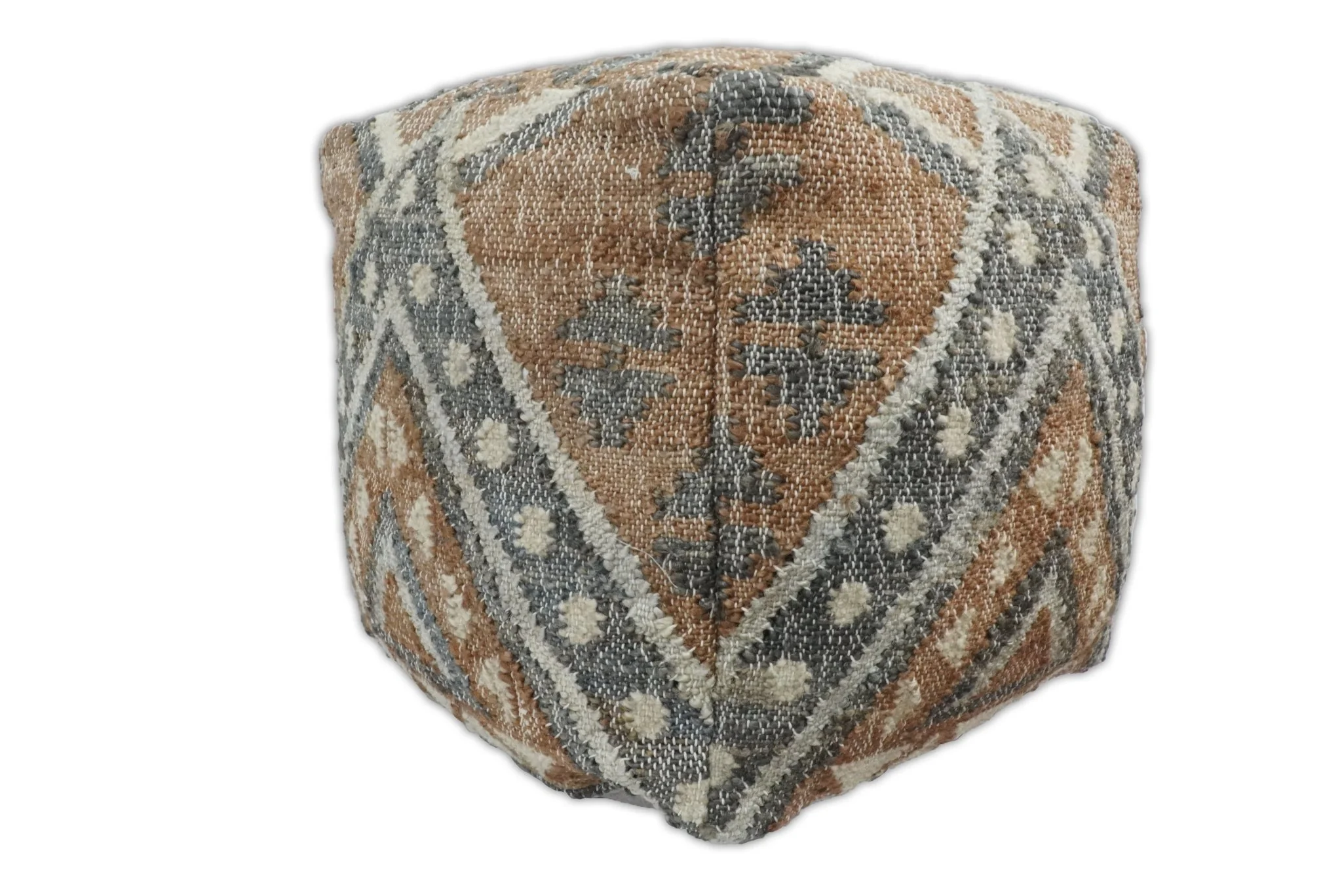 Hand Woven Boho Tribal Large Gray and Brown Jute and Wool Pouf - Image 5