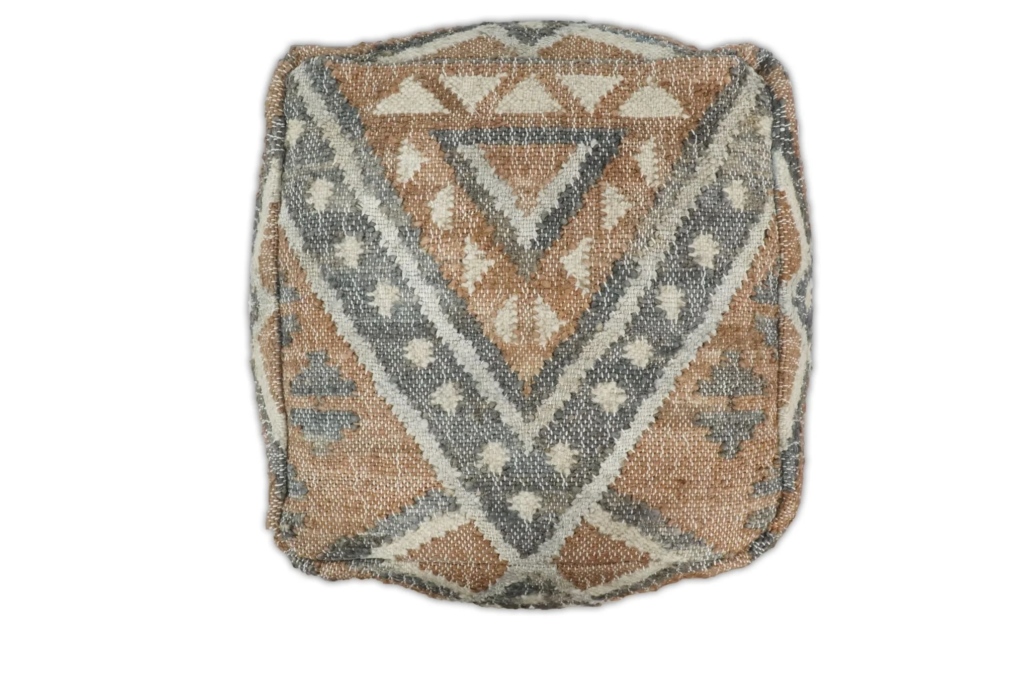 Hand Woven Boho Tribal Large Gray and Brown Jute and Wool Pouf - Image 6