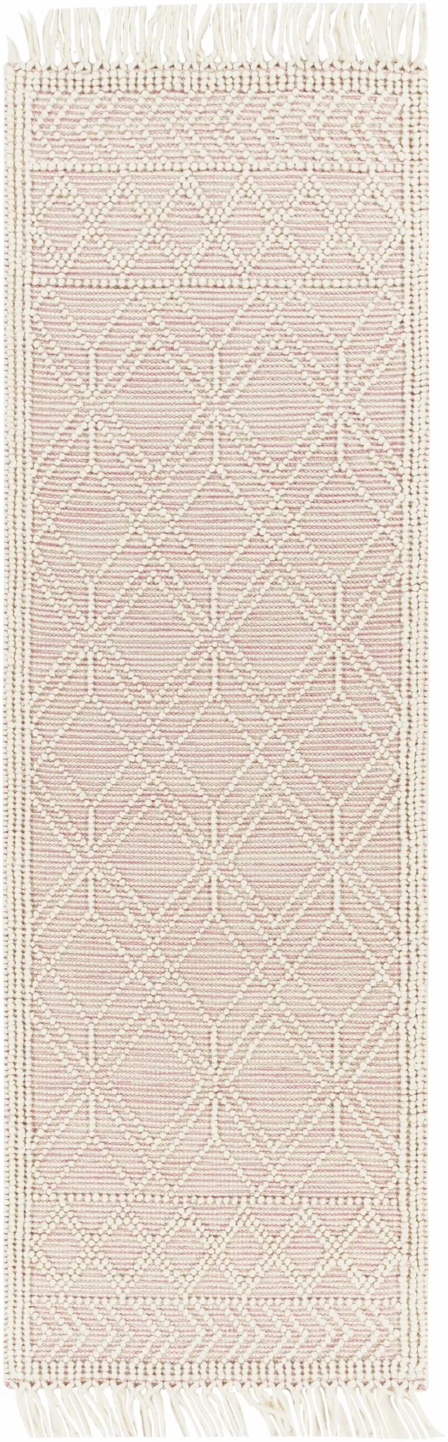 Hand Woven Contemporary Ivory and Peach Tribal Trellis Design Wool Area Rug - Image 8
