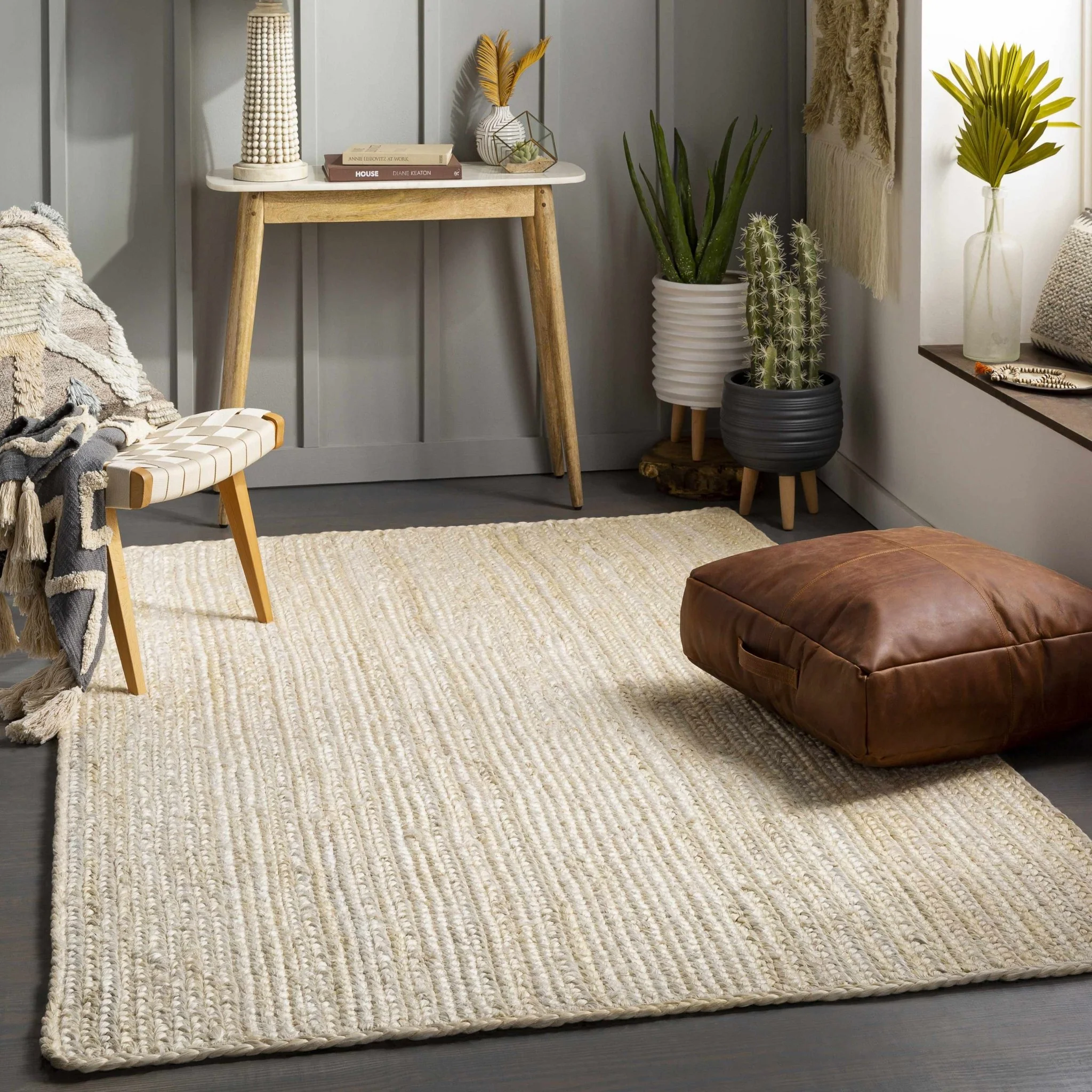 Hand Woven Ivory and Beige Jute Braided Multi Size Area Rug - Image 2
