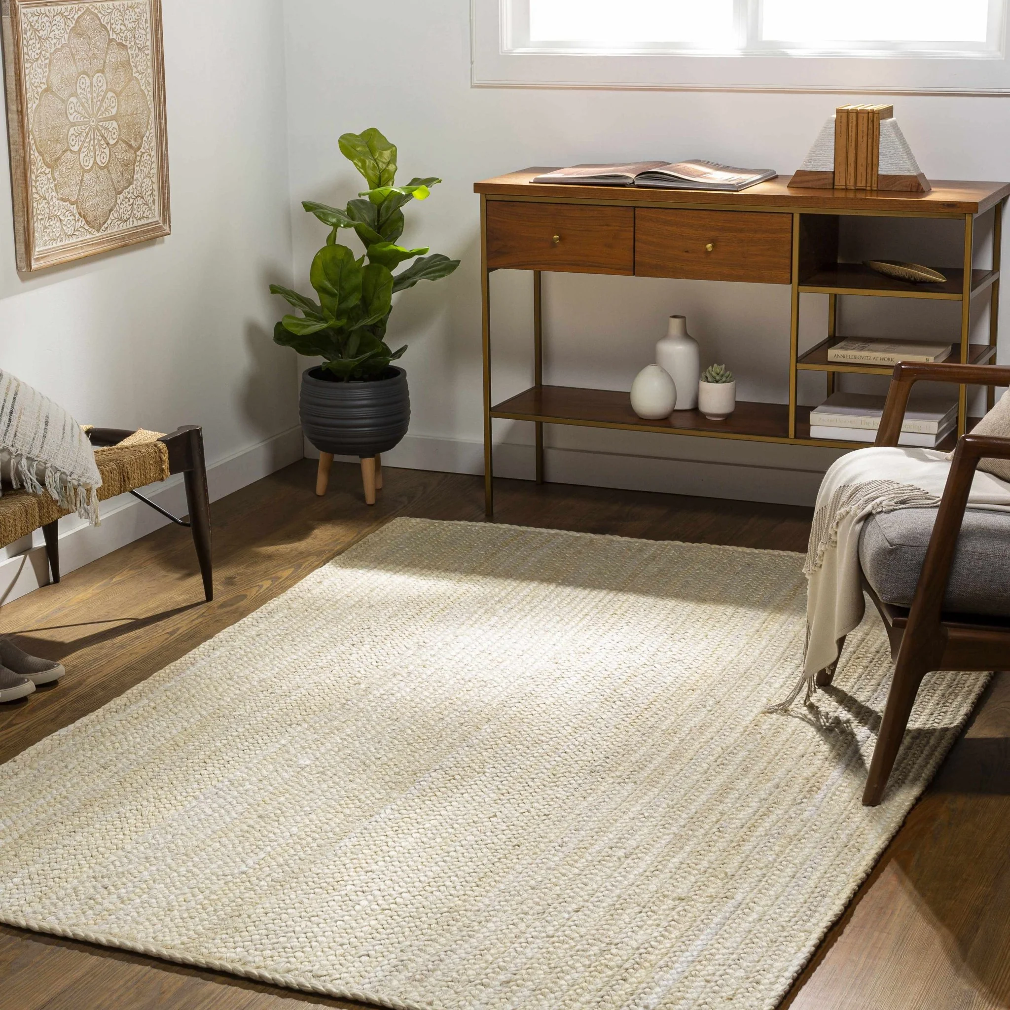 Hand Woven Ivory and Beige Jute Braided Multi Size Area Rug - Image 3