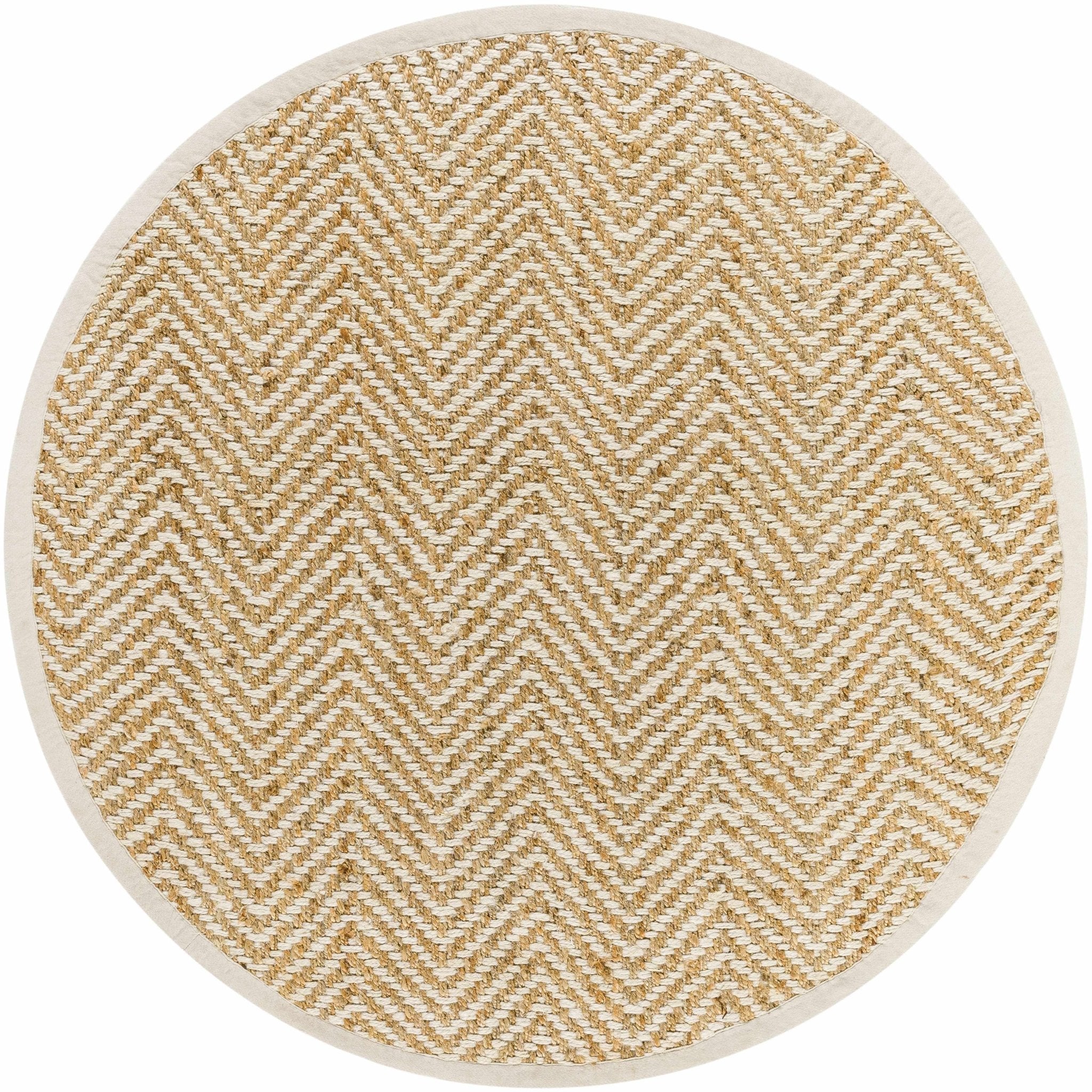 Hand Woven Ivory and Gold Textured Chevron Design Multi Size Jute Area Rug - Image 12