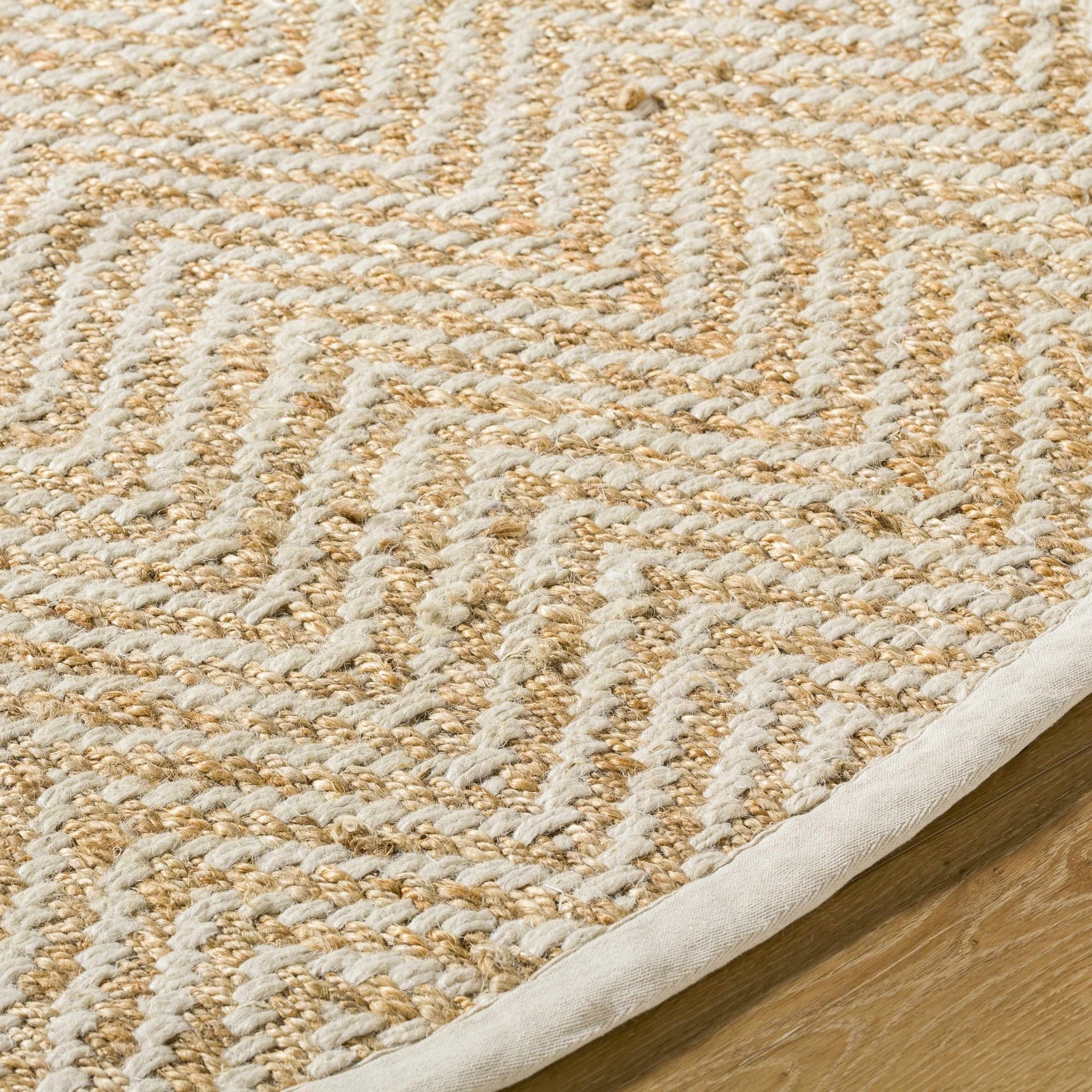 Hand Woven Ivory and Gold Textured Chevron Design Multi Size Jute Area Rug - Image 13