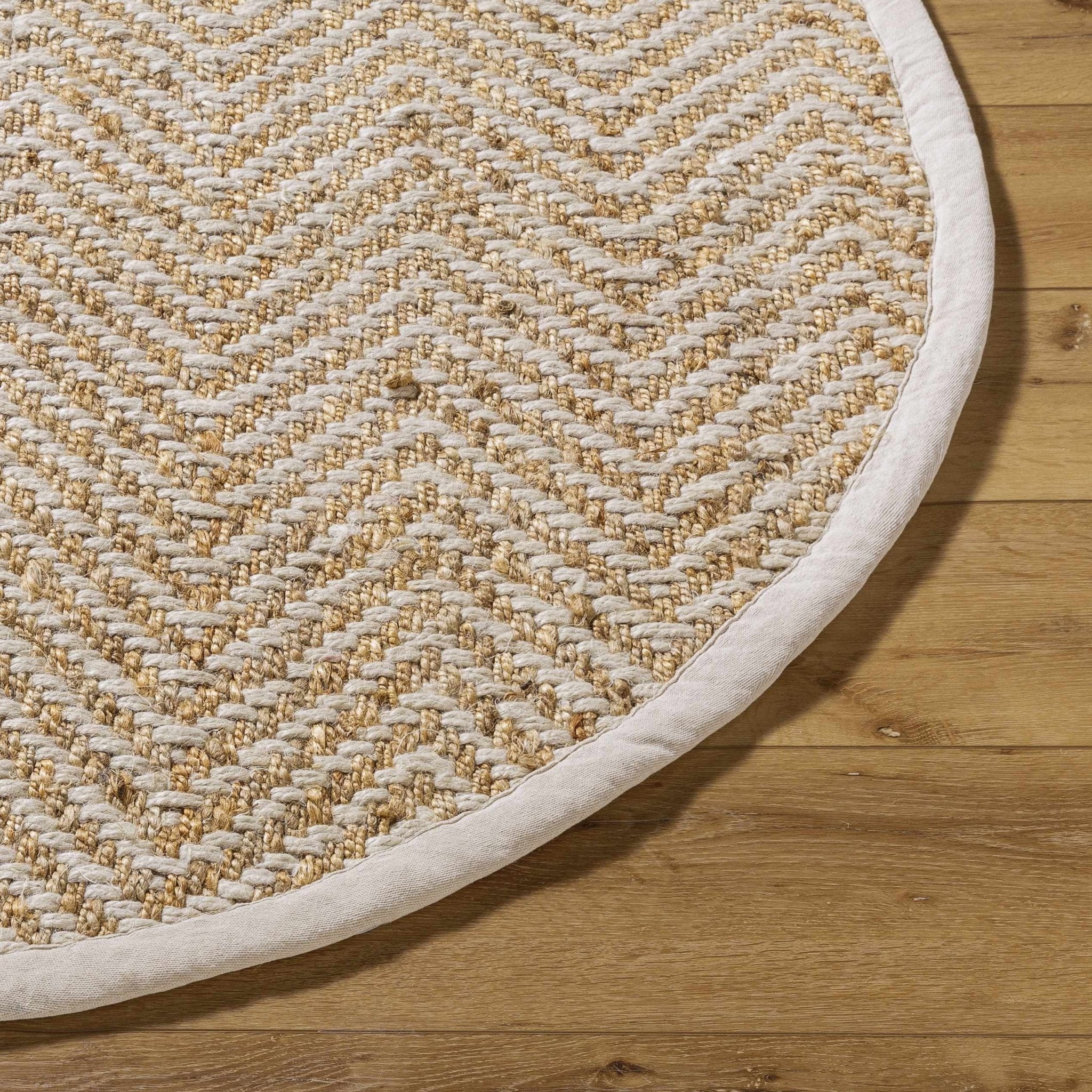 Hand Woven Ivory and Gold Textured Chevron Design Multi Size Jute Area Rug - Image 14