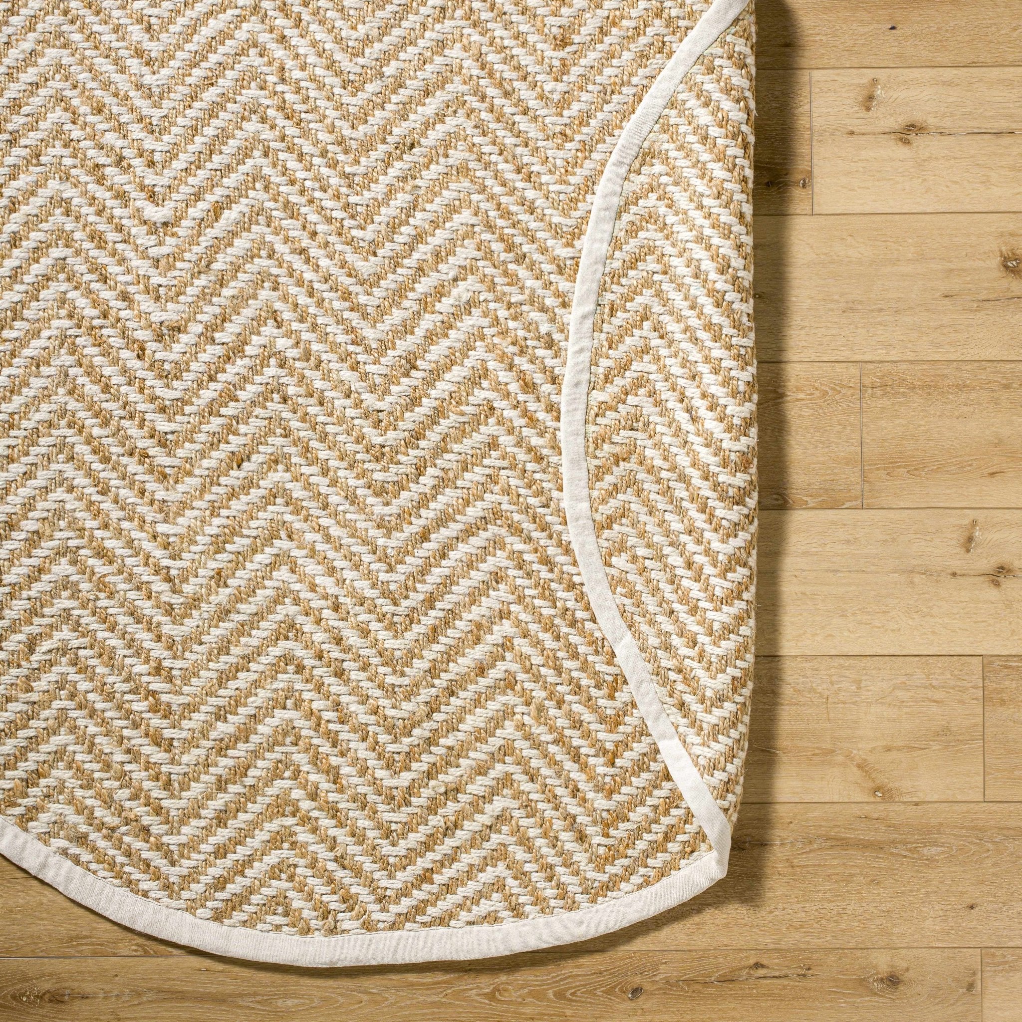 Hand Woven Ivory and Gold Textured Chevron Design Multi Size Jute Area Rug - Image 15