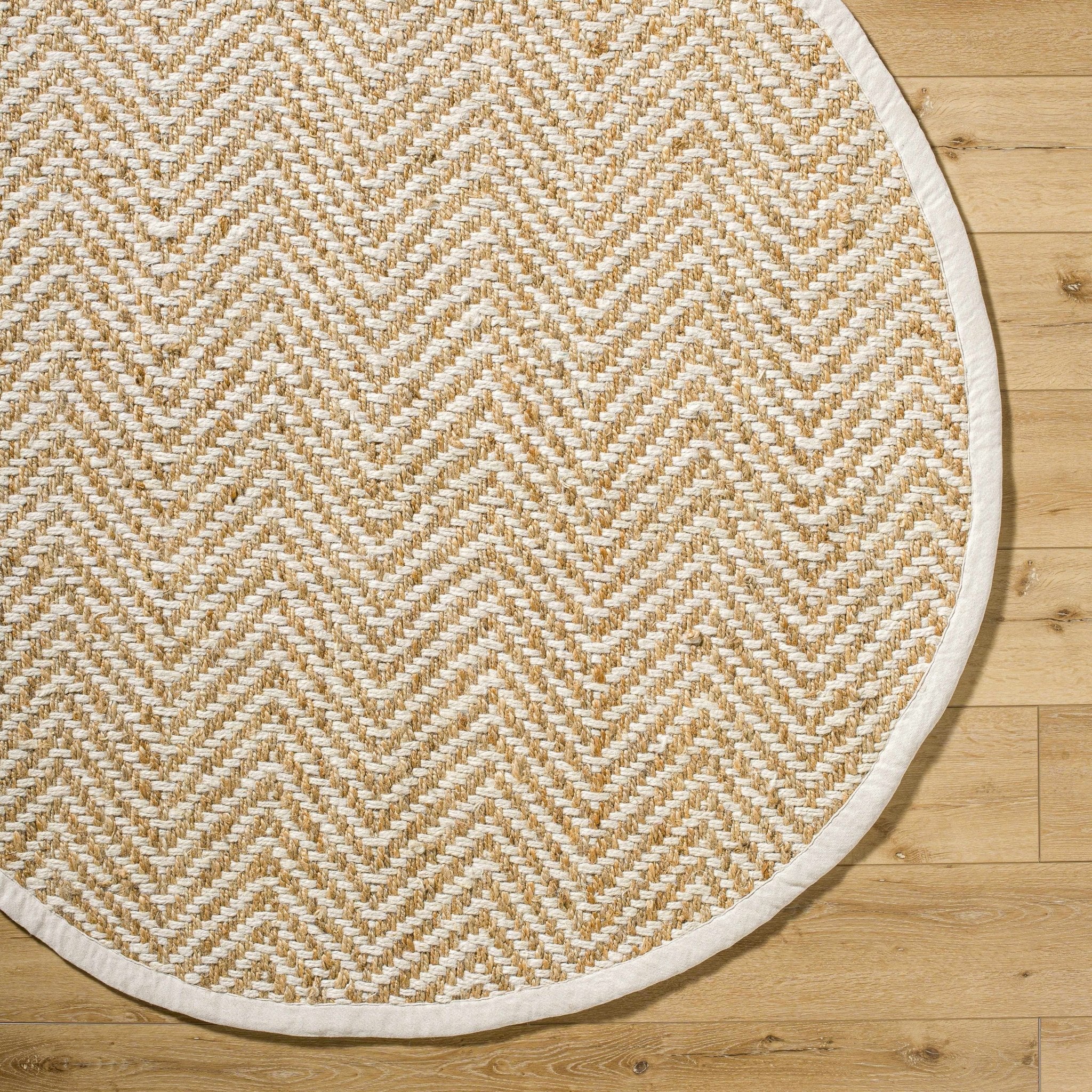 Hand Woven Ivory and Gold Textured Chevron Design Multi Size Jute Area Rug - Image 16