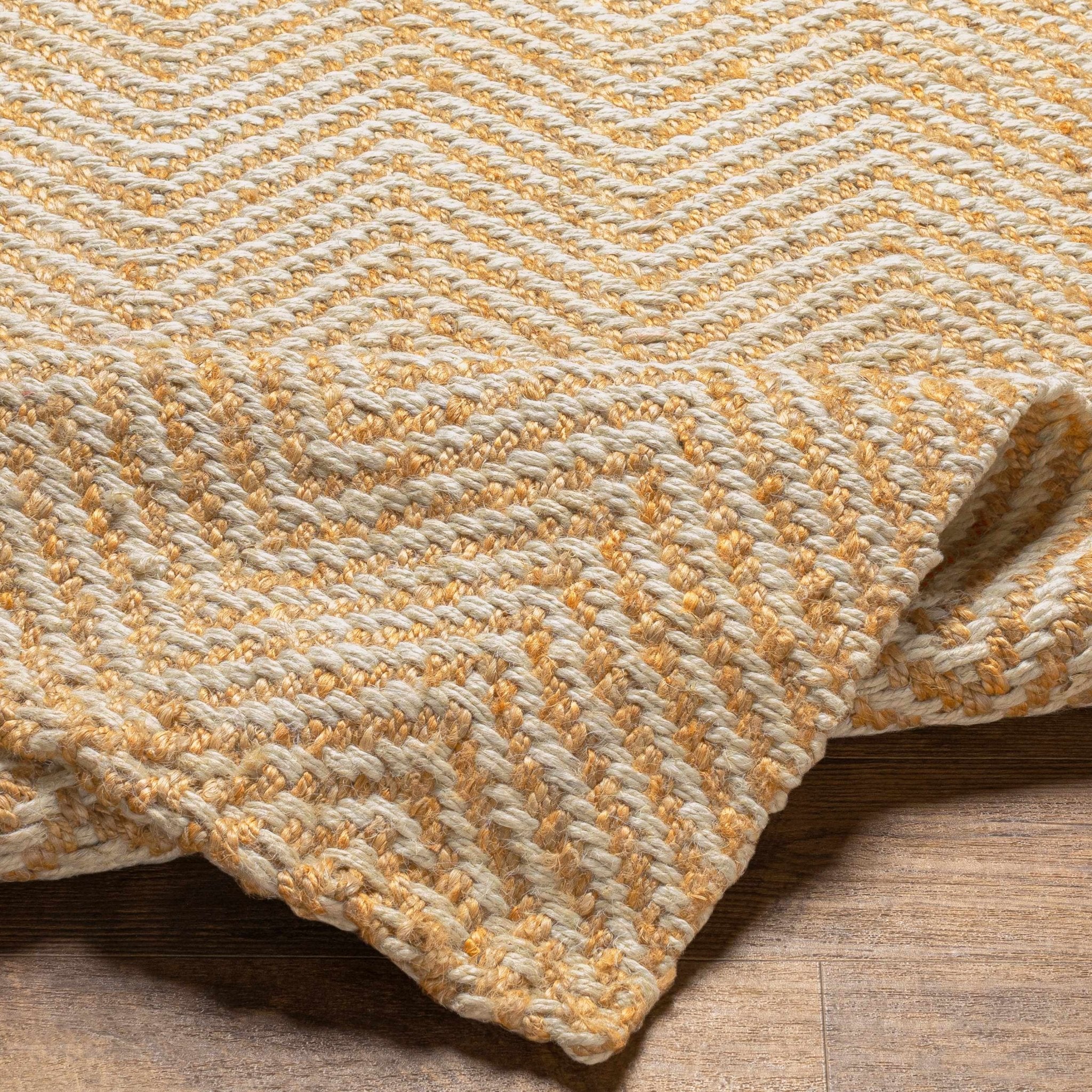 Hand Woven Ivory and Gold Textured Chevron Design Multi Size Jute Area Rug - Image 8
