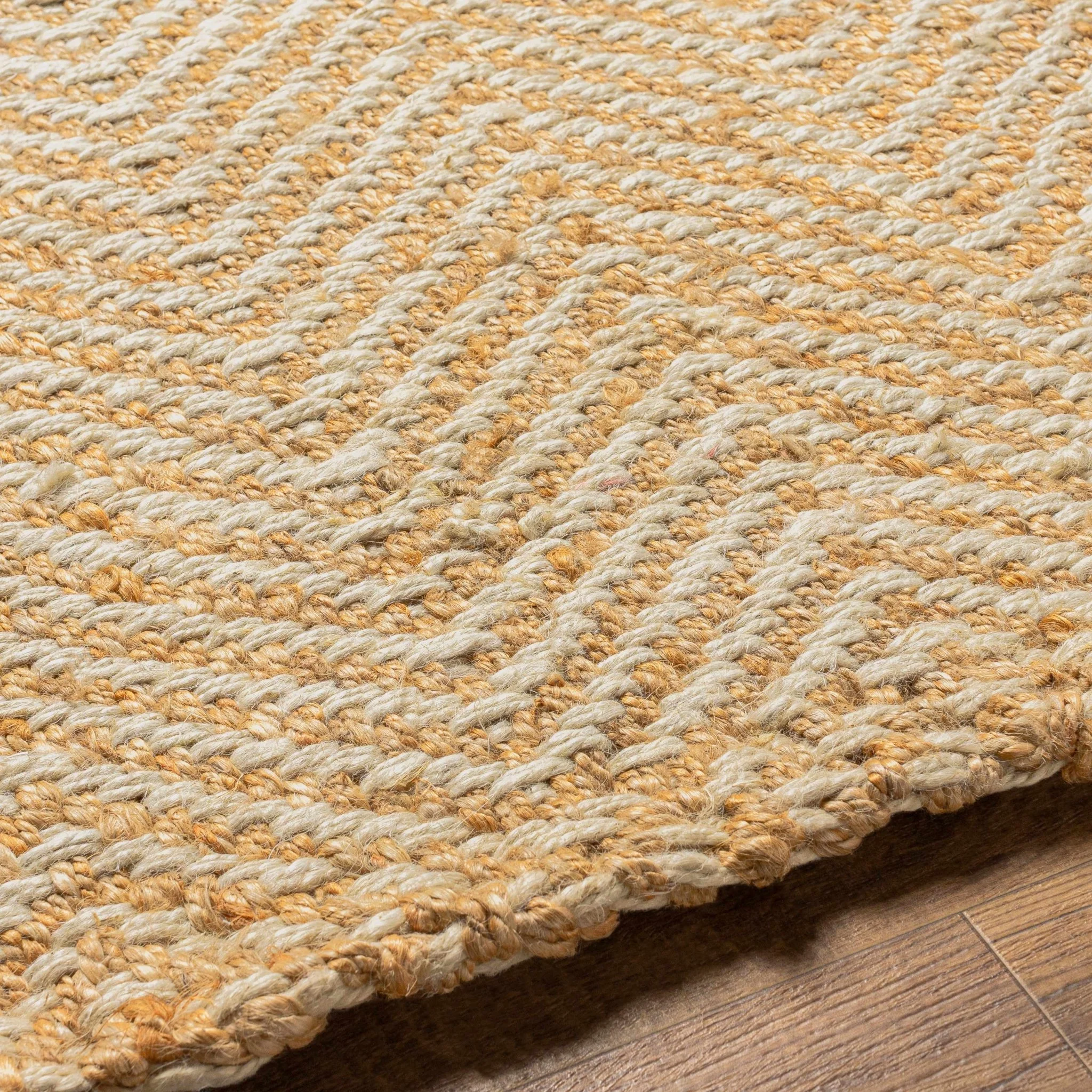 Hand Woven Ivory and Gold Textured Chevron Design Multi Size Jute Area Rug - Image 9