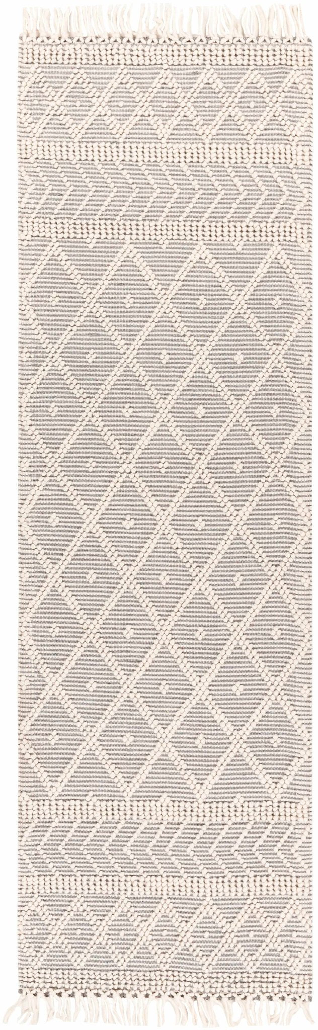Hand Woven Ivory and Gray Modern Geometrical Tassel design Wool Area Rug - Image 6