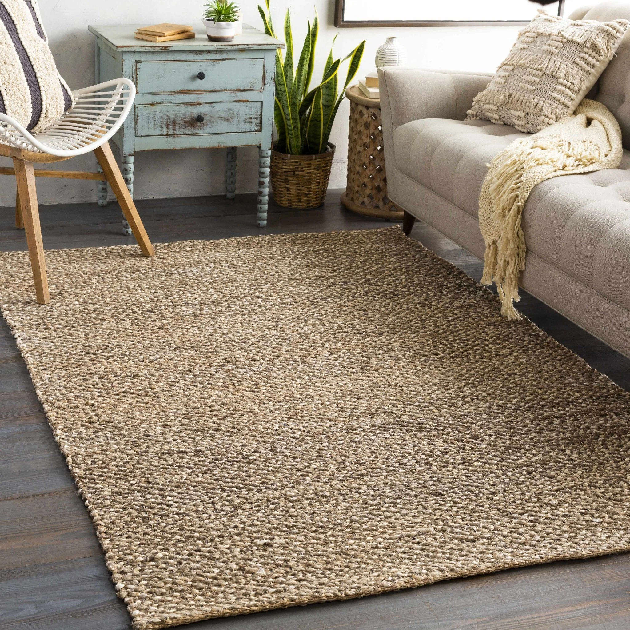 Hand Woven Ivory and Tan Natural Jute textured Multi size Area Rug - Image 7