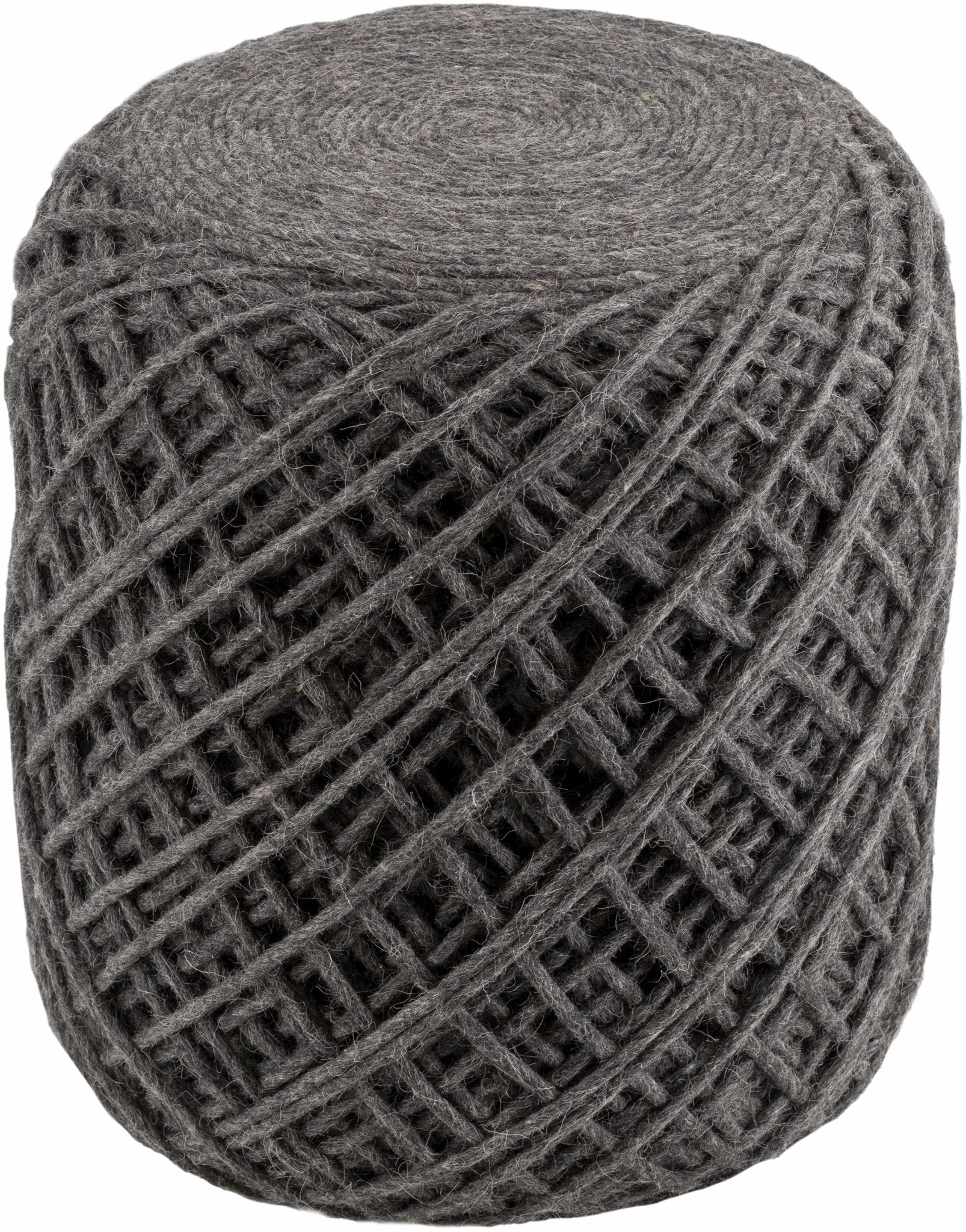 Hand Woven Modern Cylindrical Charcoal Hard Nest Pouf - Image 2