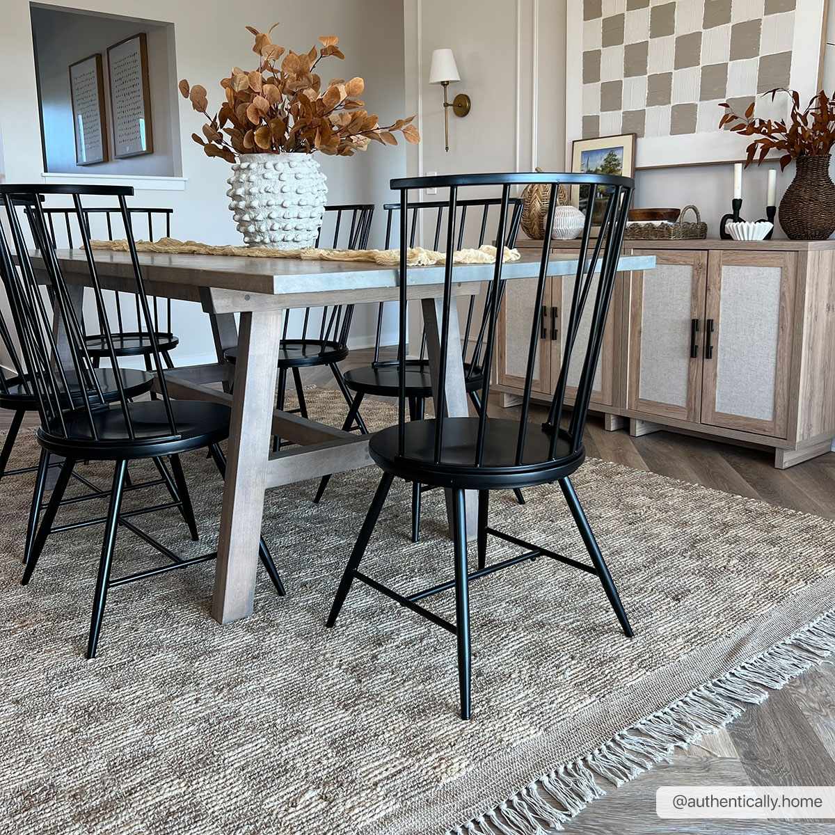 Hand Woven Modern Geometrical Ivory and Brown Checkered Jute Area Rug - Image 11