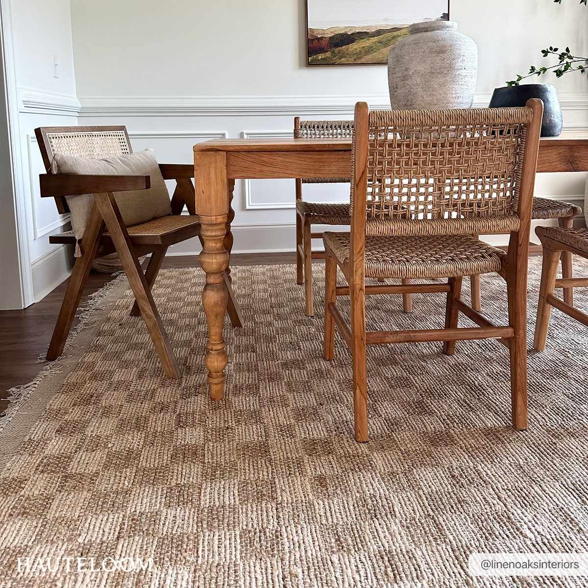Hand Woven Modern Geometrical Ivory and Brown Checkered Jute Area Rug - Image 13