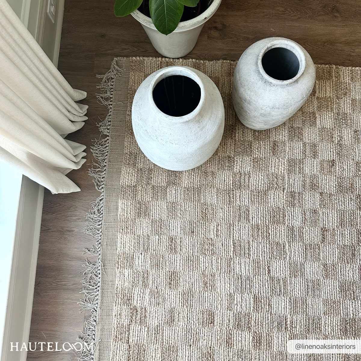 Hand Woven Modern Geometrical Ivory and Brown Checkered Jute Area Rug - Image 16
