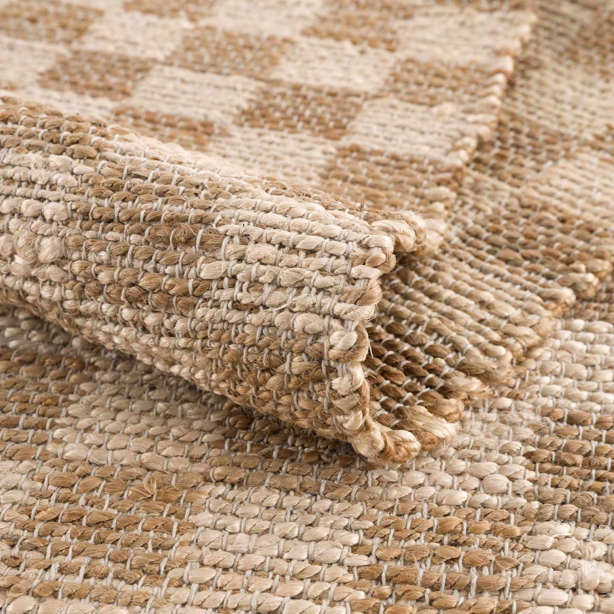 Hand Woven Modern Geometrical Ivory and Brown Checkered Jute Area Rug - Image 19