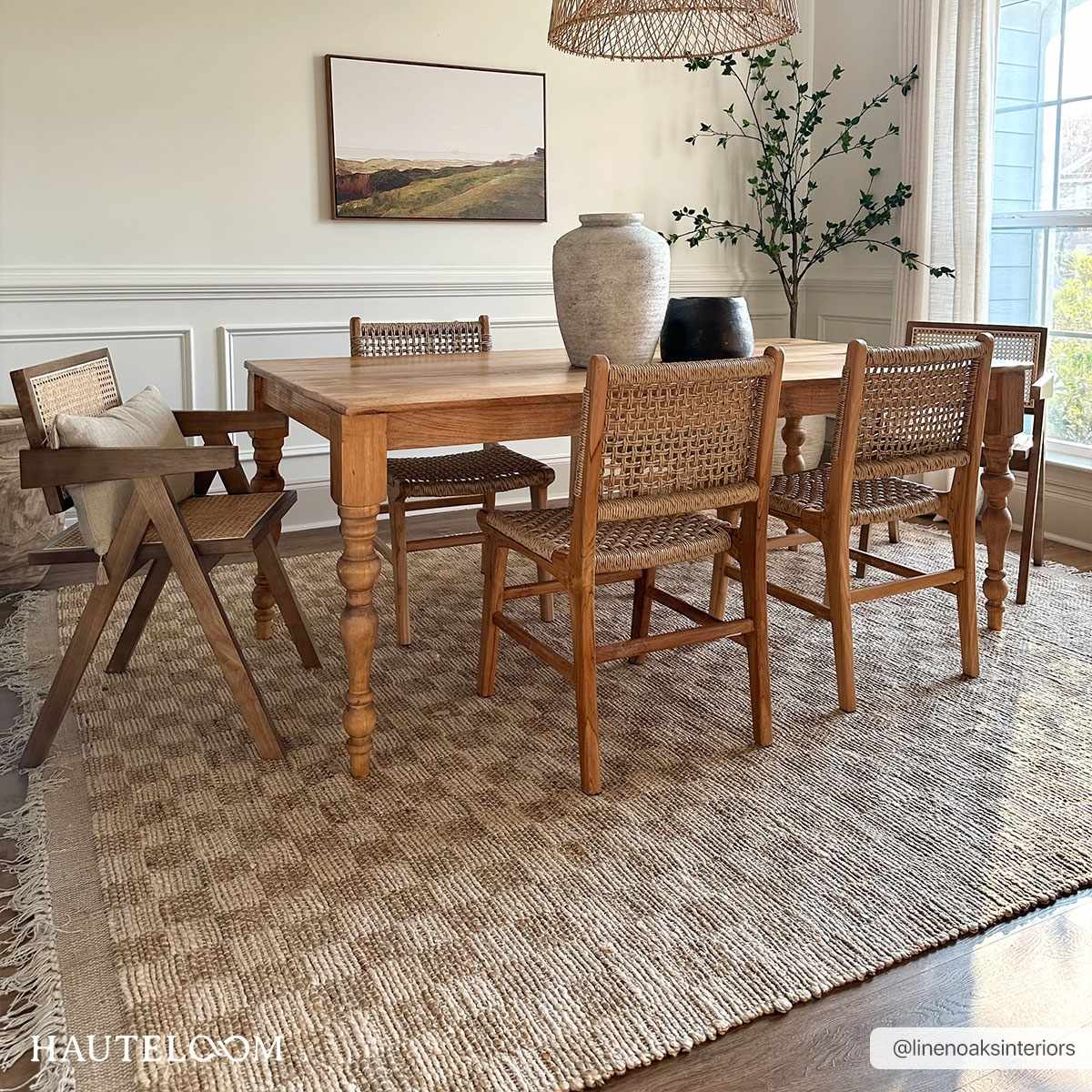 Hand Woven Modern Geometrical Ivory and Brown Checkered Jute Area Rug - Image 2