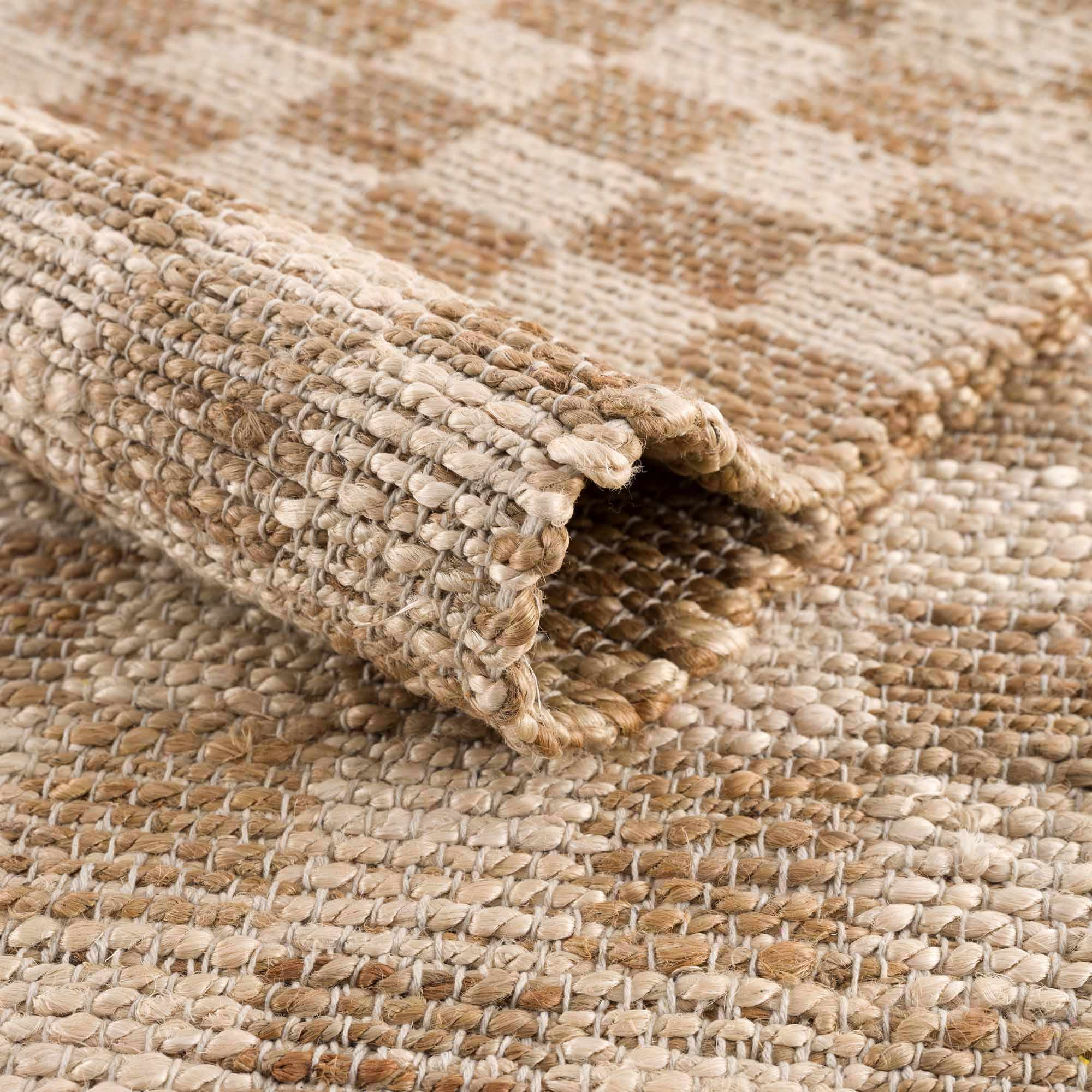 Hand Woven Modern Geometrical Ivory and Brown Checkered Jute Area Rug - Image 21