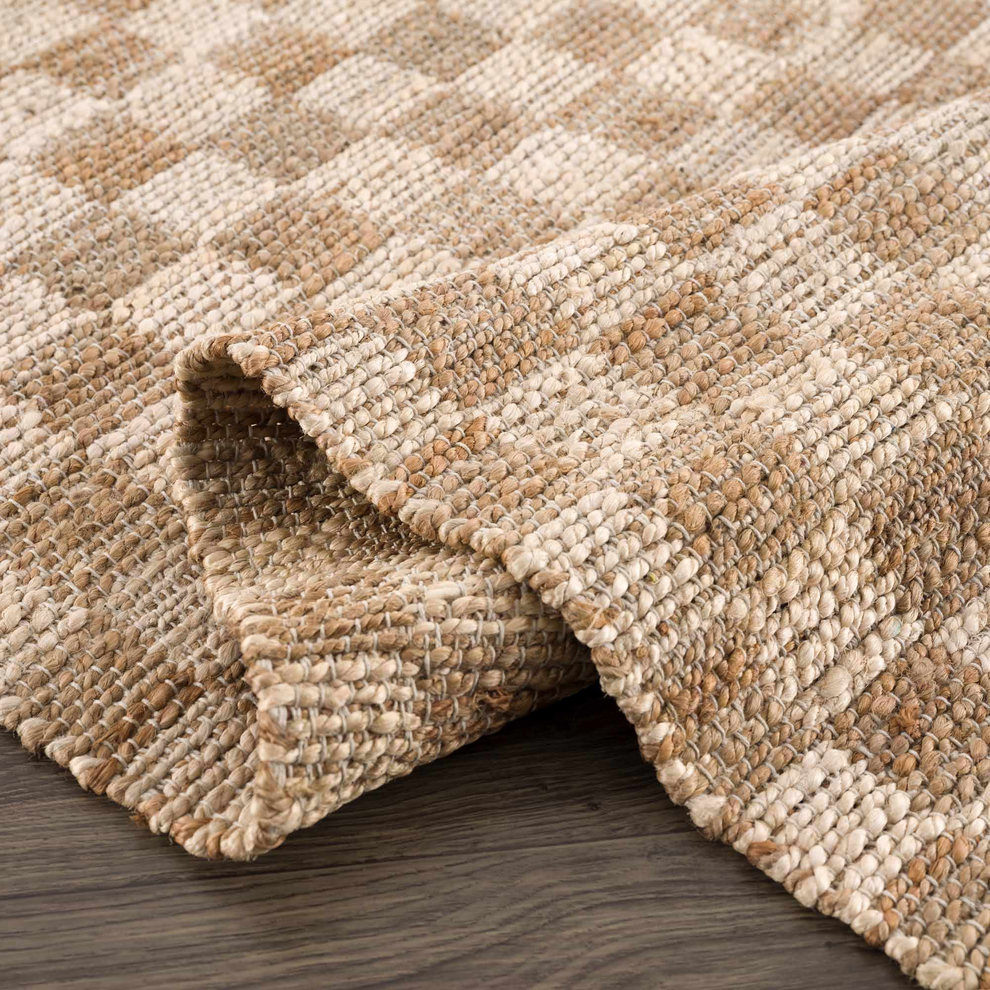 Hand Woven Modern Geometrical Ivory and Brown Checkered Jute Area Rug - Image 22