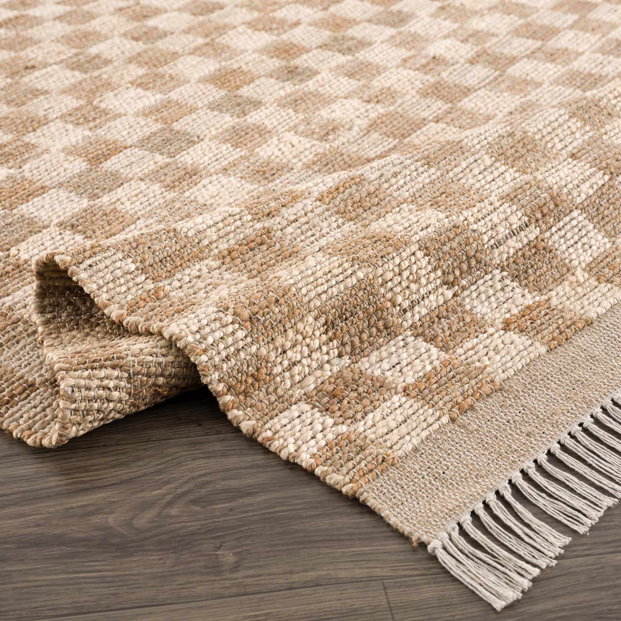 Hand Woven Modern Geometrical Ivory and Brown Checkered Jute Area Rug - Image 23