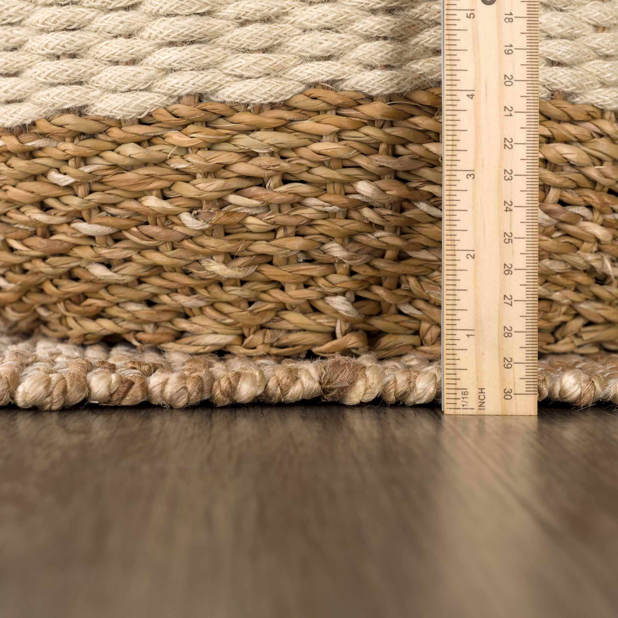 Hand Woven Modern Geometrical Ivory and Brown Checkered Jute Area Rug - Image 26