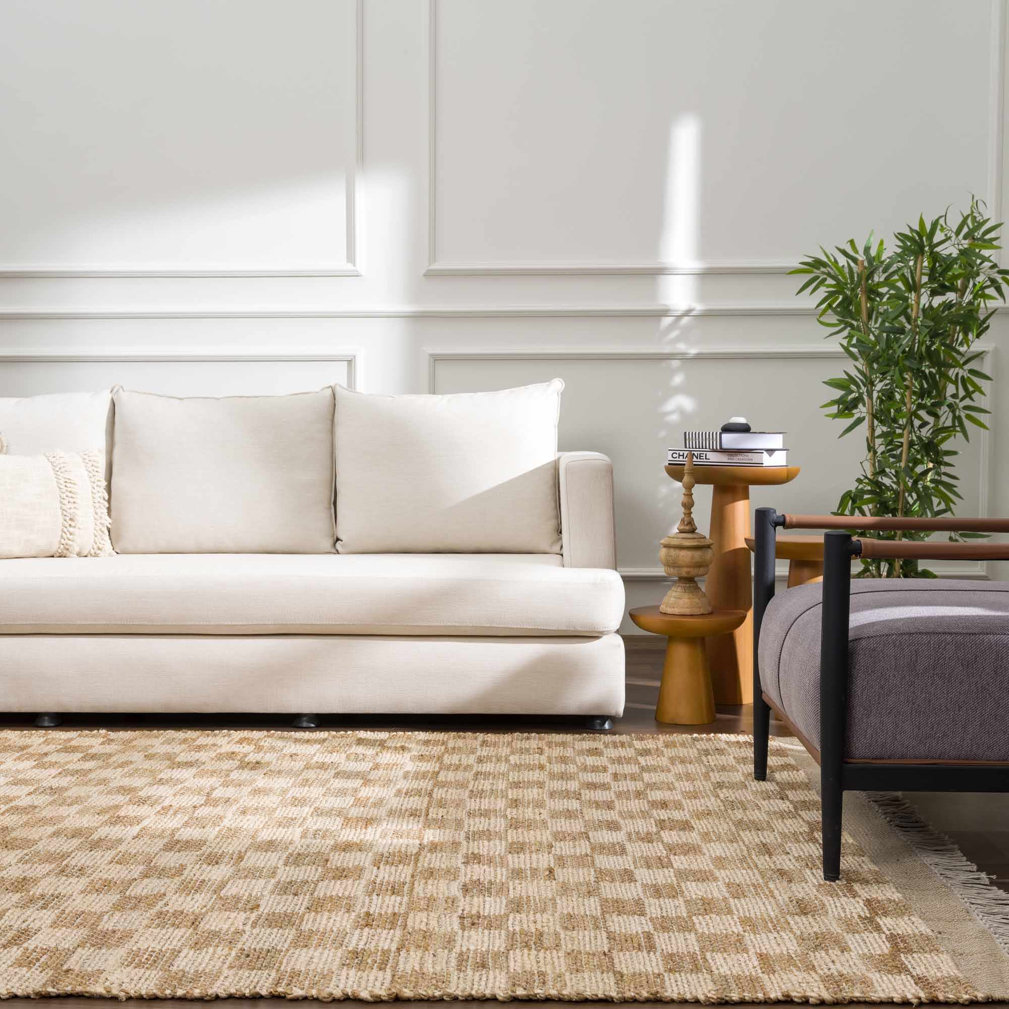 Hand Woven Modern Geometrical Ivory and Brown Checkered Jute Area Rug - Image 28
