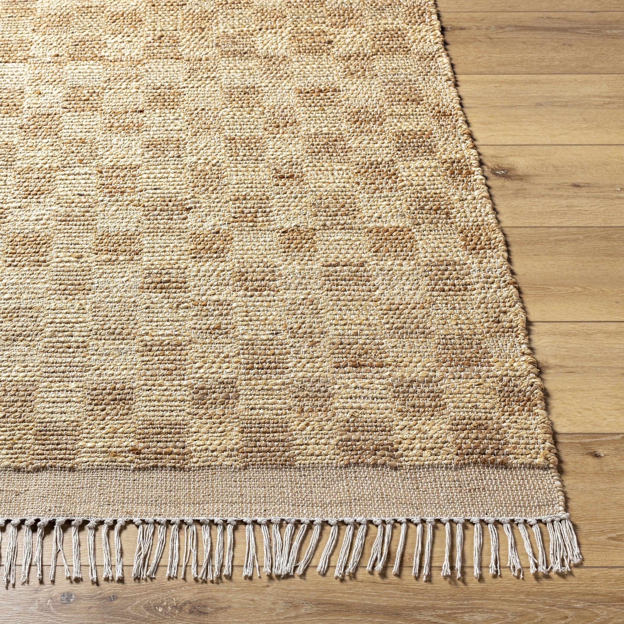 Hand Woven Modern Geometrical Ivory and Brown Checkered Jute Area Rug - Image 7