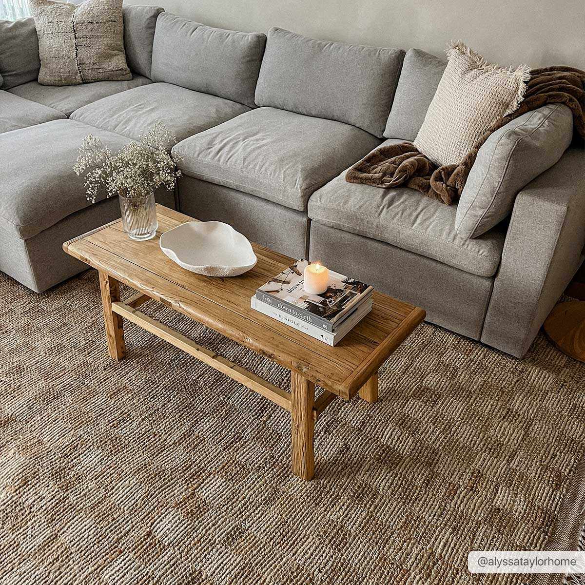 Hand Woven Modern Geometrical Ivory and Brown Checkered Jute Area Rug - Image 9