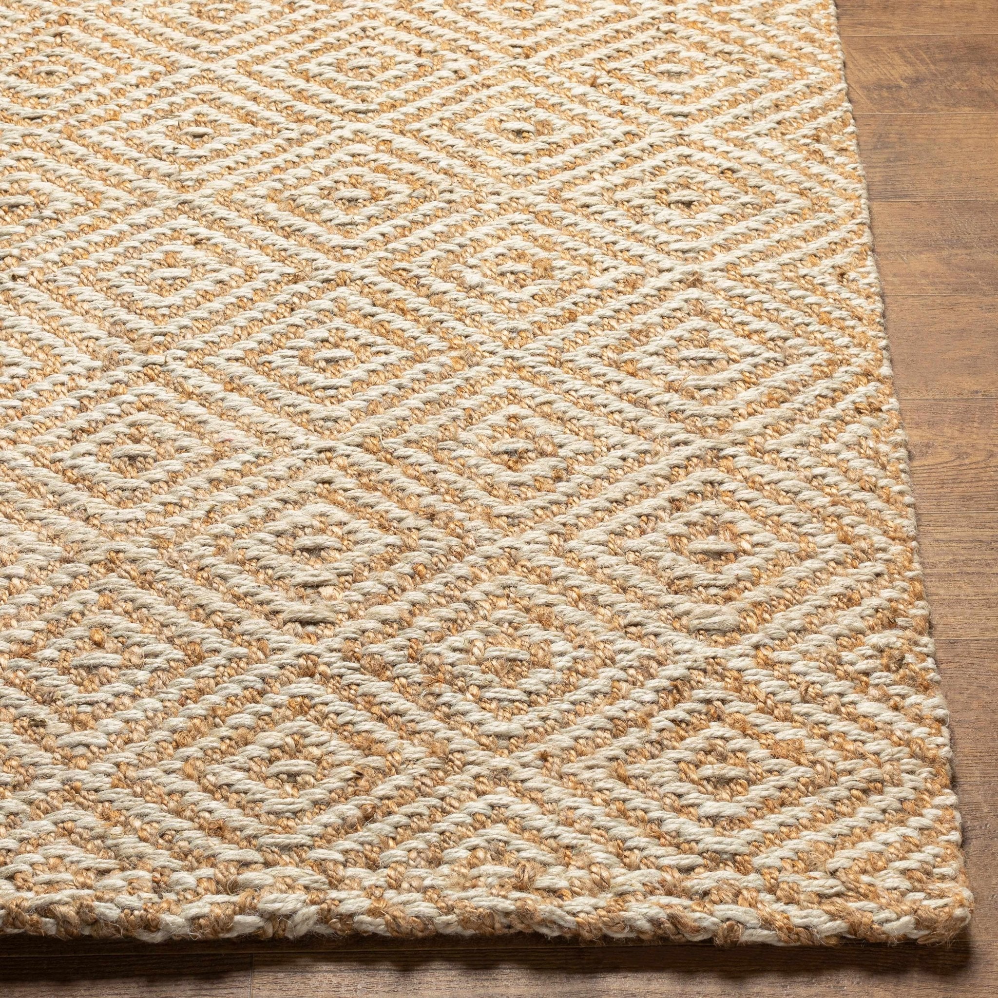 Hand Woven Modern Geometrical Ivory and Natural Brown Jute Multi size Area Rug - Image 4